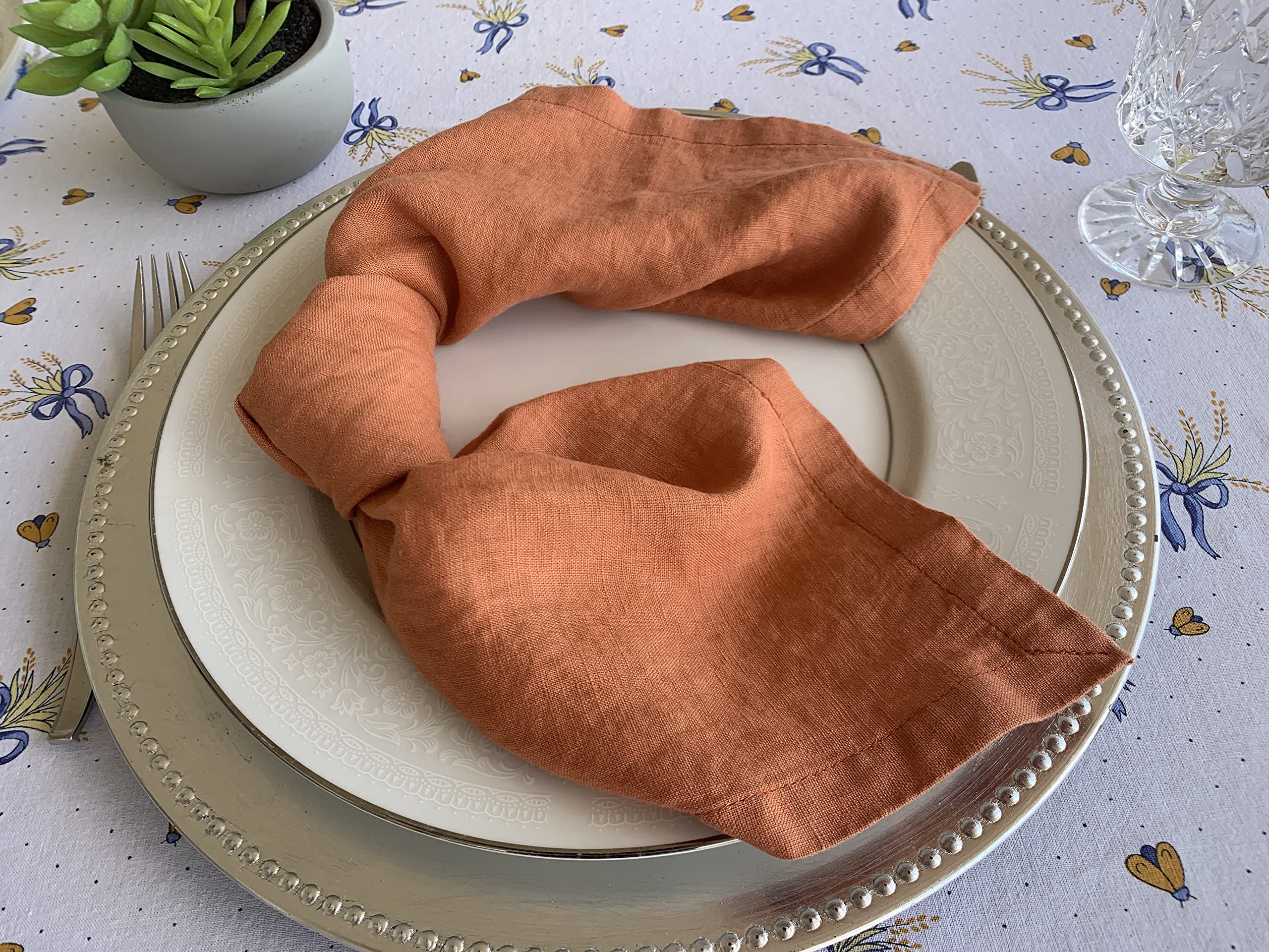 Linen Napkins -100% French Flax - Stonewashed Pure Linen Cloth Napkins - Size 18 Inch X 18 Inch - Set Of 4 (Rustic Orange)