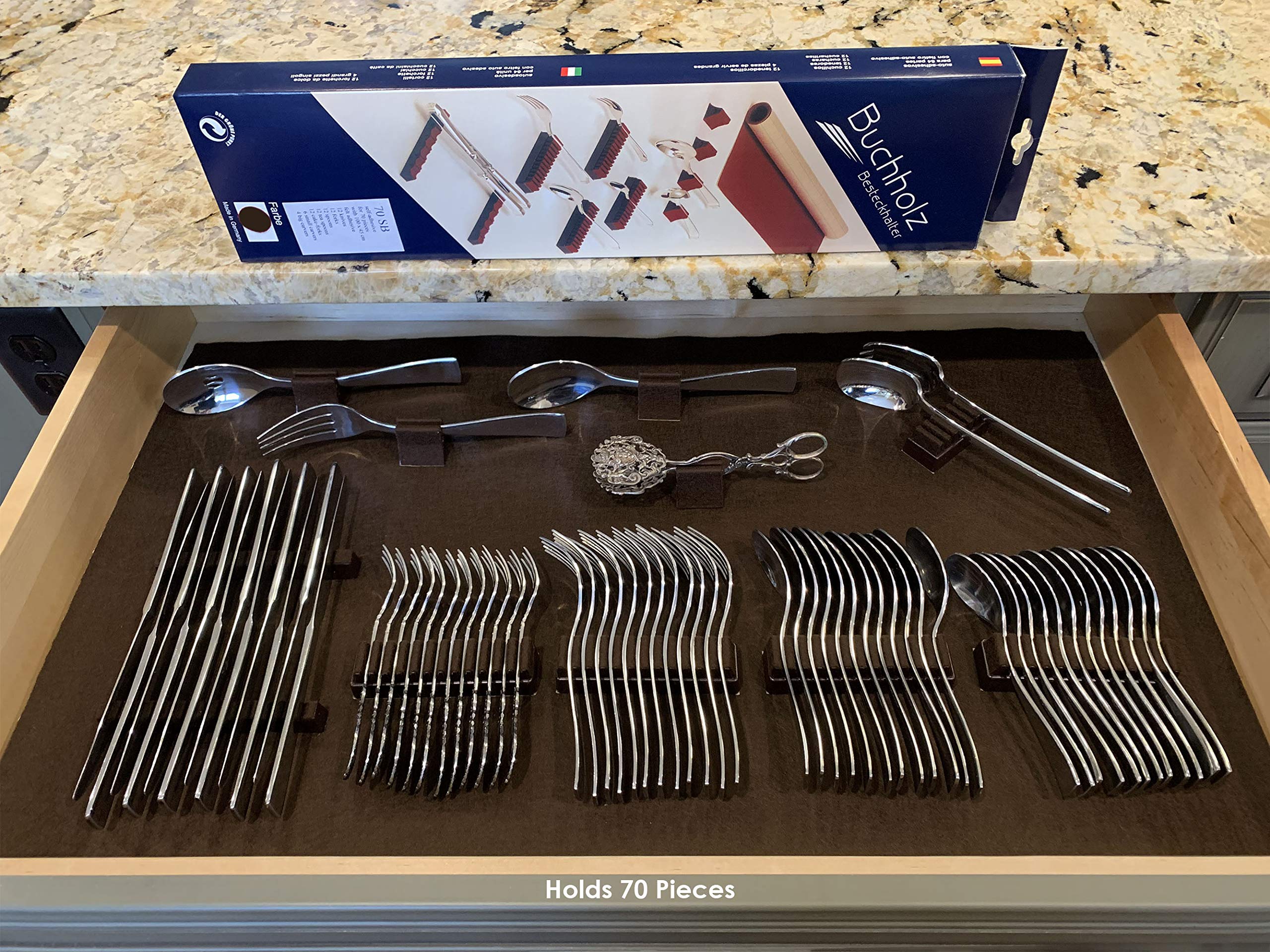 Silverware Drawer Lining Kit In Brown - Holds 70 Pieces
