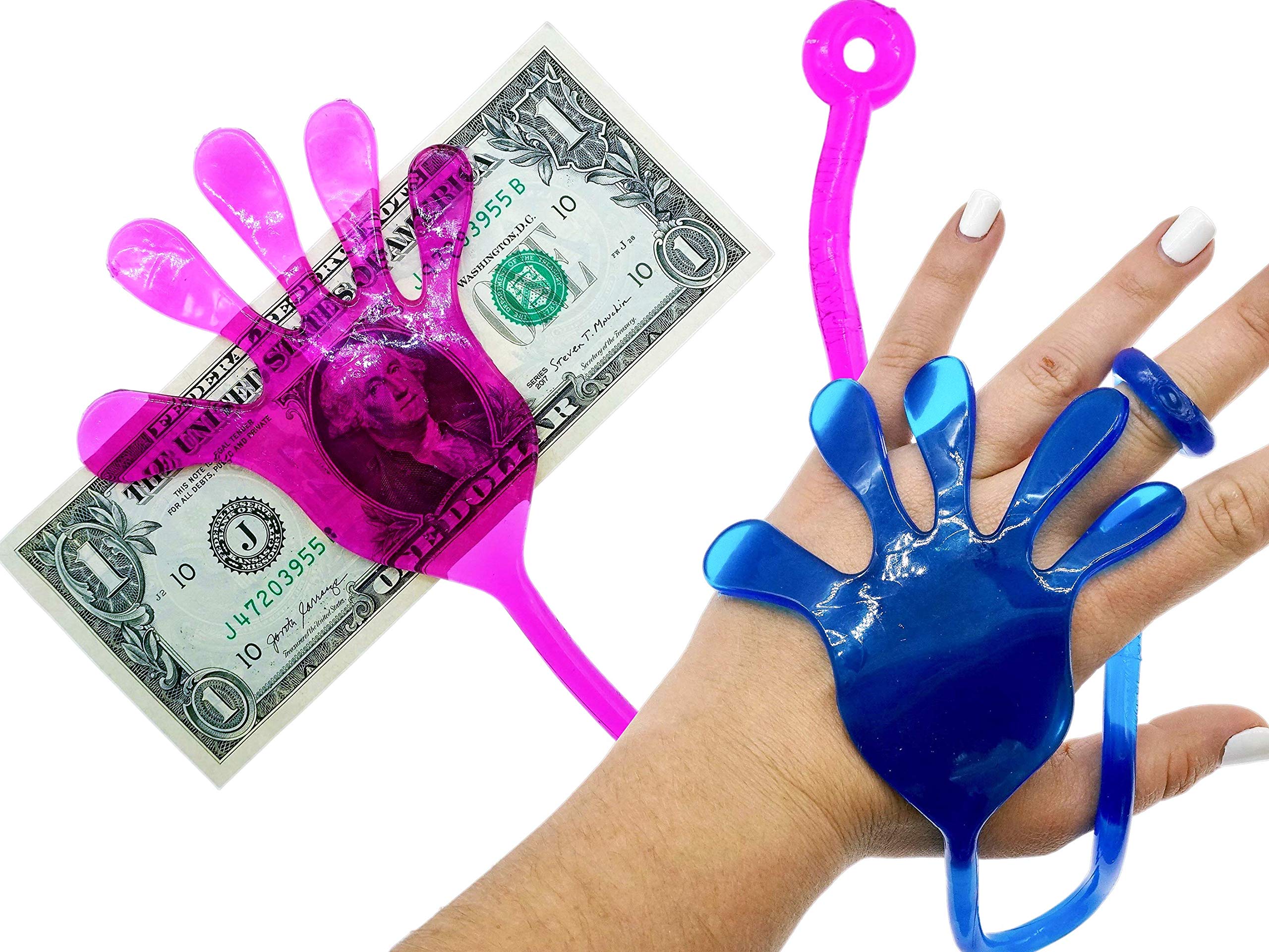 Fun A Ton Giant Snap Hand-Jumbo Sticky Hands Toy (4 Pack Assorted) Large Stretchy Sticky Hands Toy For Kids. Party Favors, Class