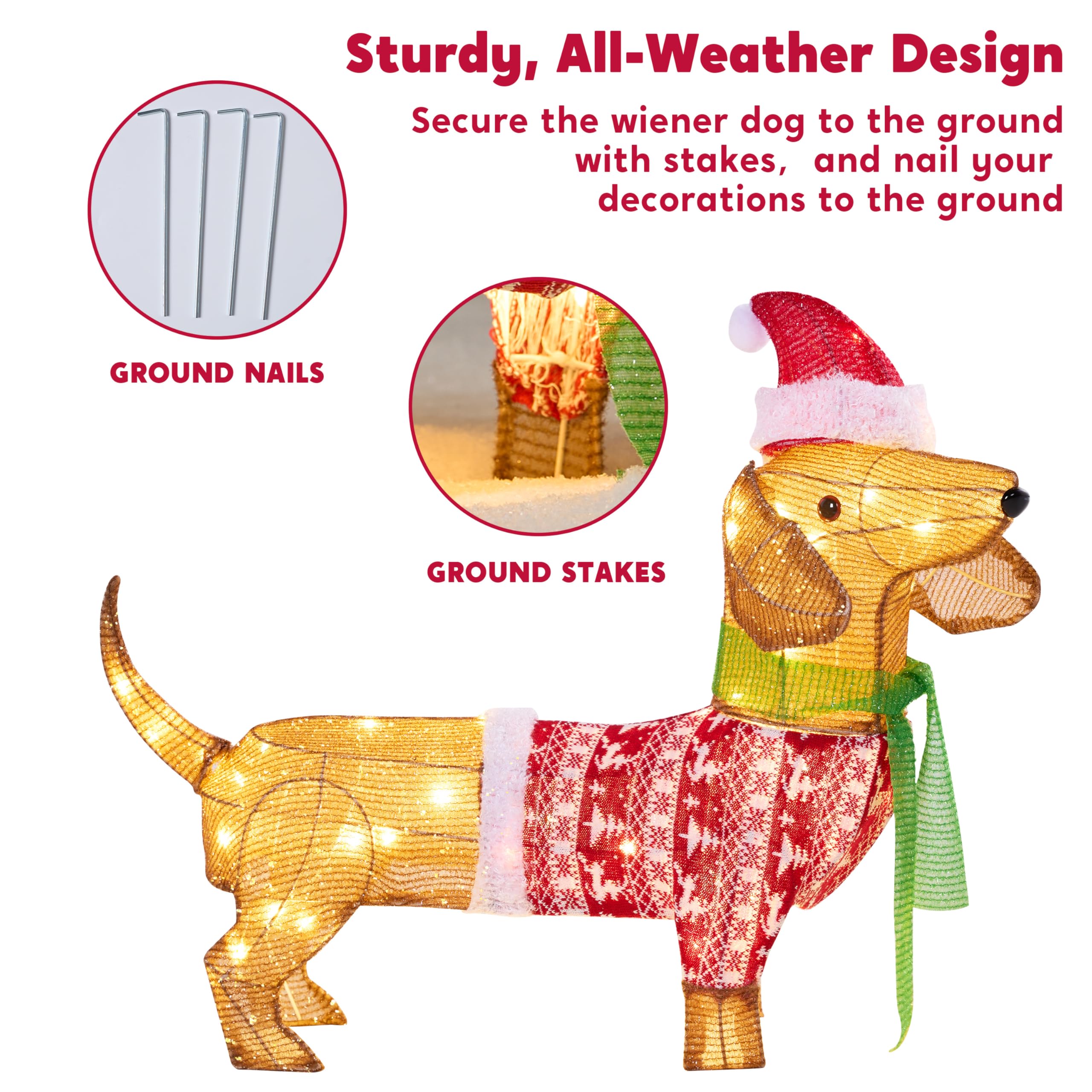 JOYIN Lighted Wiener Dog Christmas Decorations Outdoor, 40 LEDs Warm White Tinsel Dachshund Lights for Christmas Yard Decor, Lig