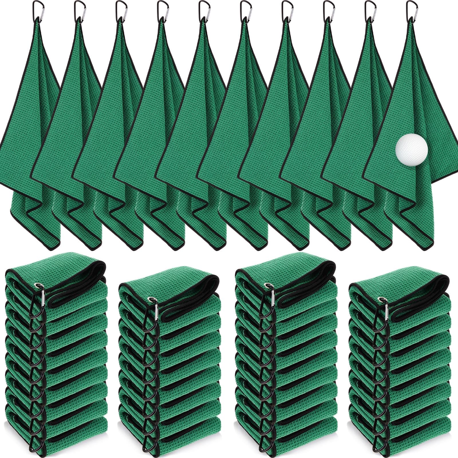 Batiyeer Golf Towels Bulk for Bags, 16x16 Microfiber Waffle Pattern Golf Towel with Clip for Tournament, Club, Fitness(Green,100