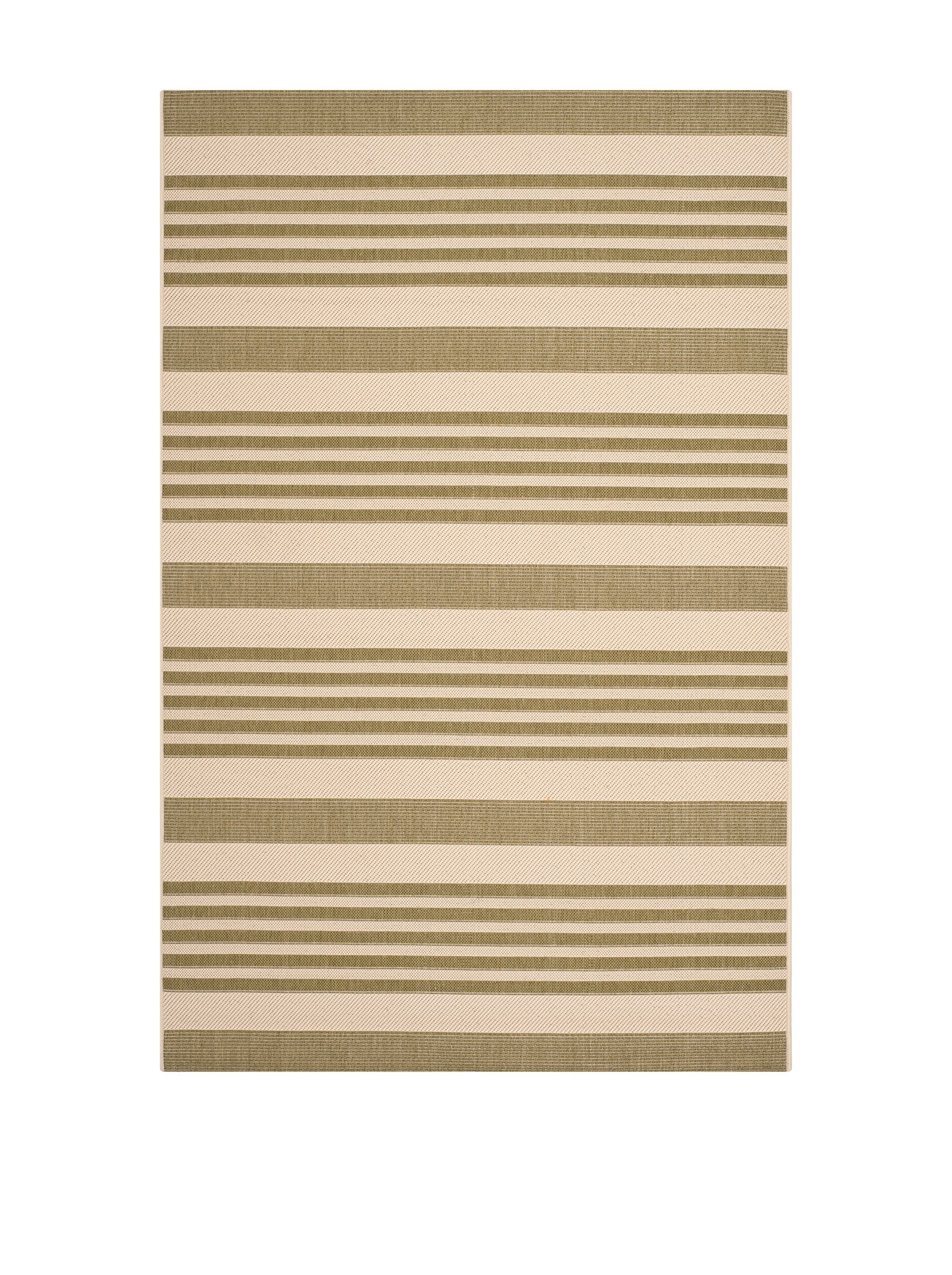 SAFAVIEH Courtyard Collection Area Rug - 53 x 77, Green & Beige, Stripe Design, Non-Shedding & Easy Care, Indoor/Outdoor & Was
