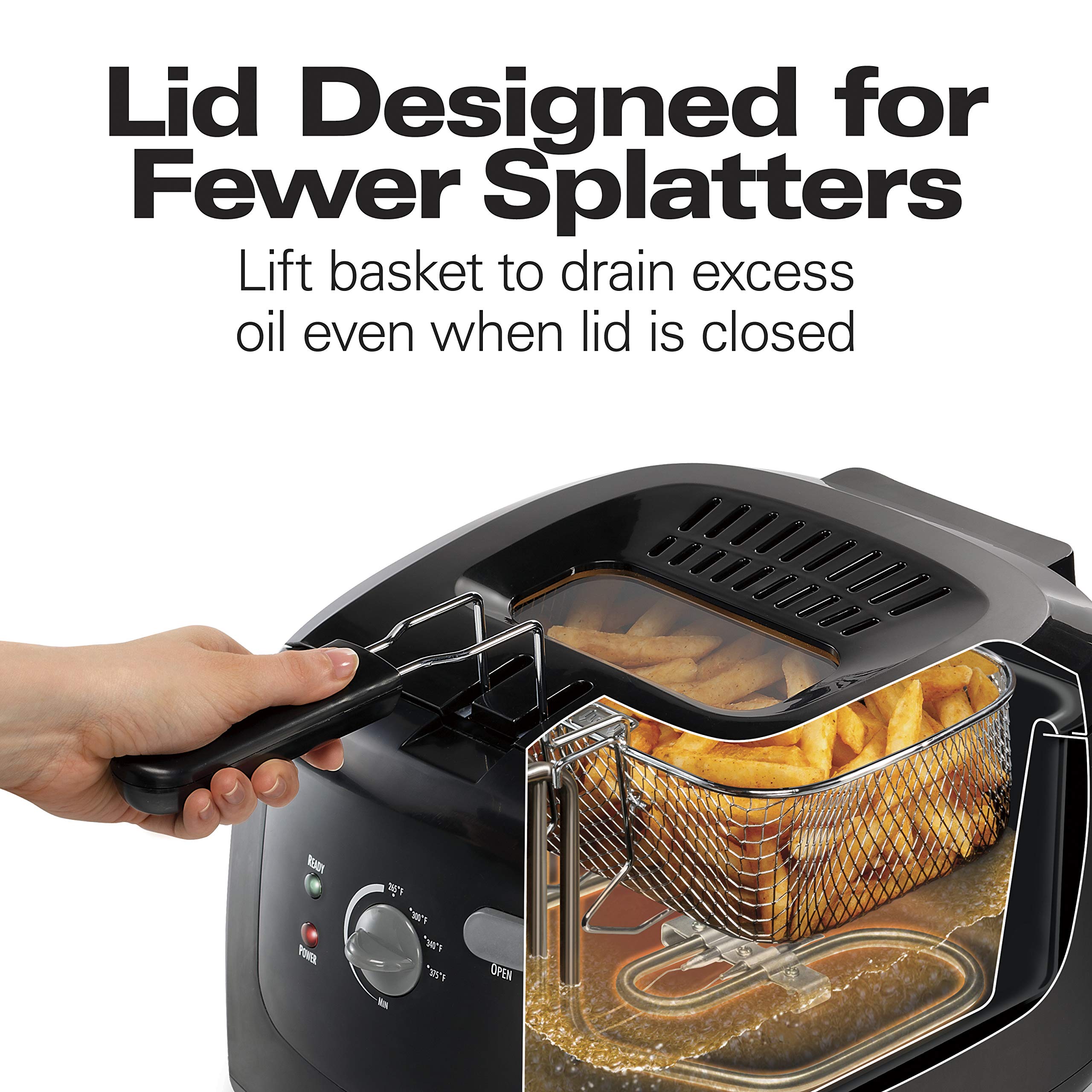 Hamilton Beach Electric Deep Fryer, Cool Touch Sides Easy To Clean Nonstick Basket, 8 Cups / 2 Liters Oil Capacity, Black