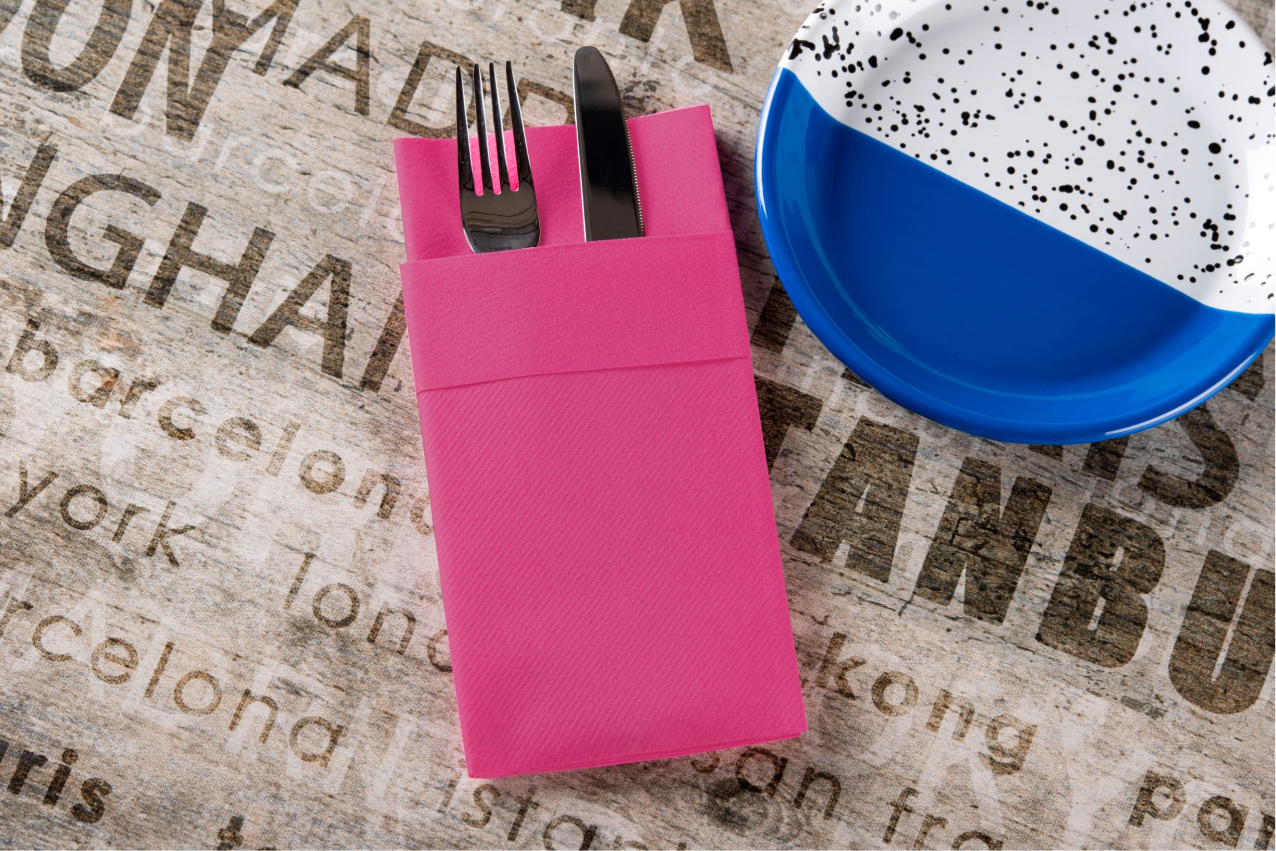 Fuchsia Dinner Napkins Cloth Like with Built-in Flatware Pocket  Linen-Feel Absorbent Disposable Paper Hand Napkins for Kitchen  Bathroom  Parties  Weddings  Dinners or Events  1/8 Fold  Pack of 50