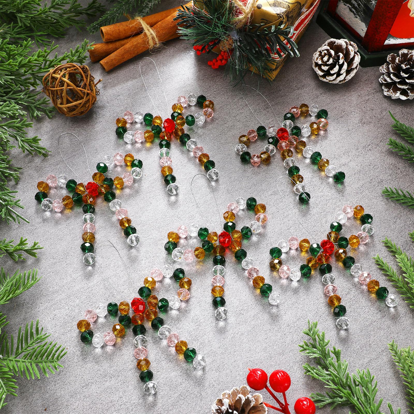 VioraWhite 12 Pcs Crystal Beads Bow Christmas Tree Ornaments - Christmas Tree Bead Bow Hanging Ornaments for Xmas Party Crafts,