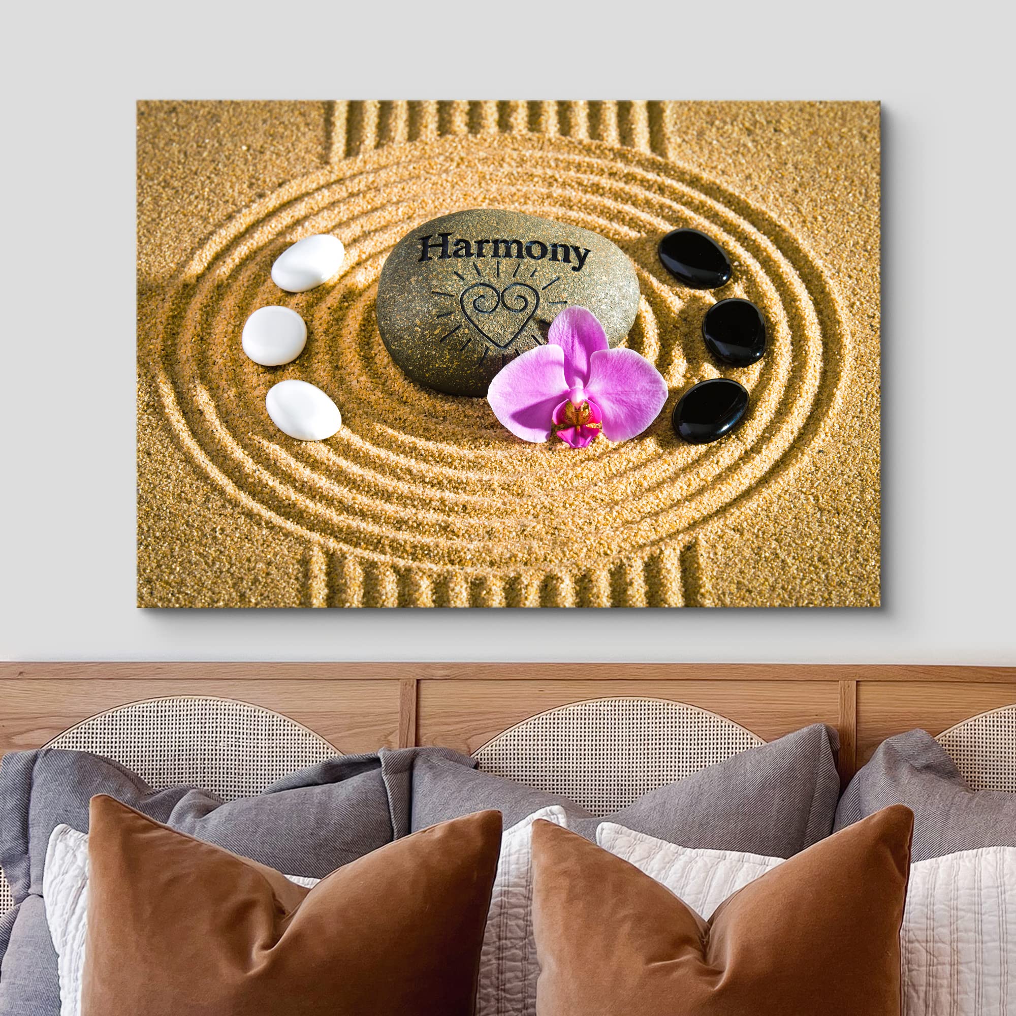 Wall26 Canvas Print Wall Art Japanese Sand Garden Massage Pebbles Purple Orchid Nature Wilderness Photography Realism Rustic Lan