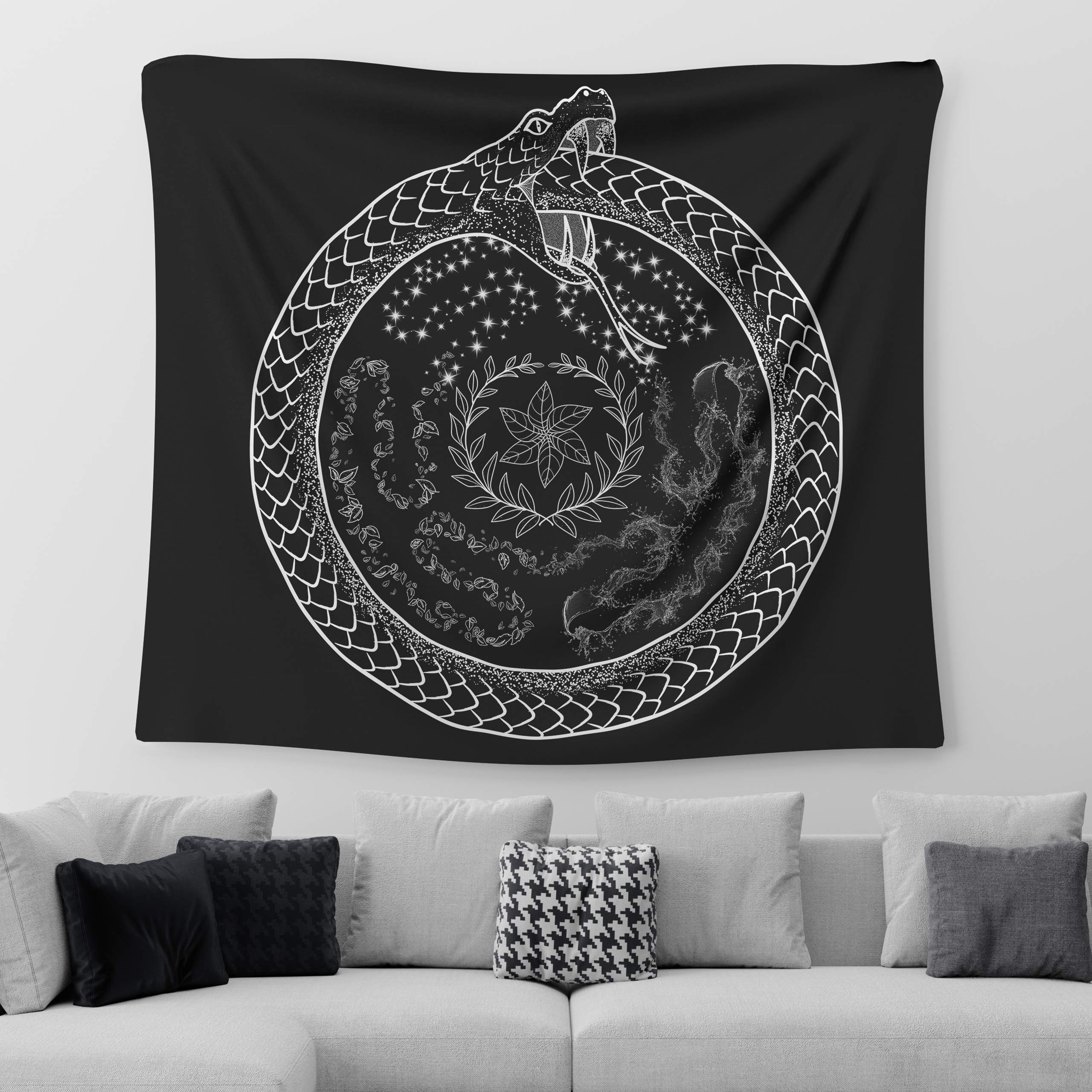 The Ghoulish Garb Hecate 'S Wheel Tapestry Ouroboros Wall Hanging Art Print (59 '' X 51 '')