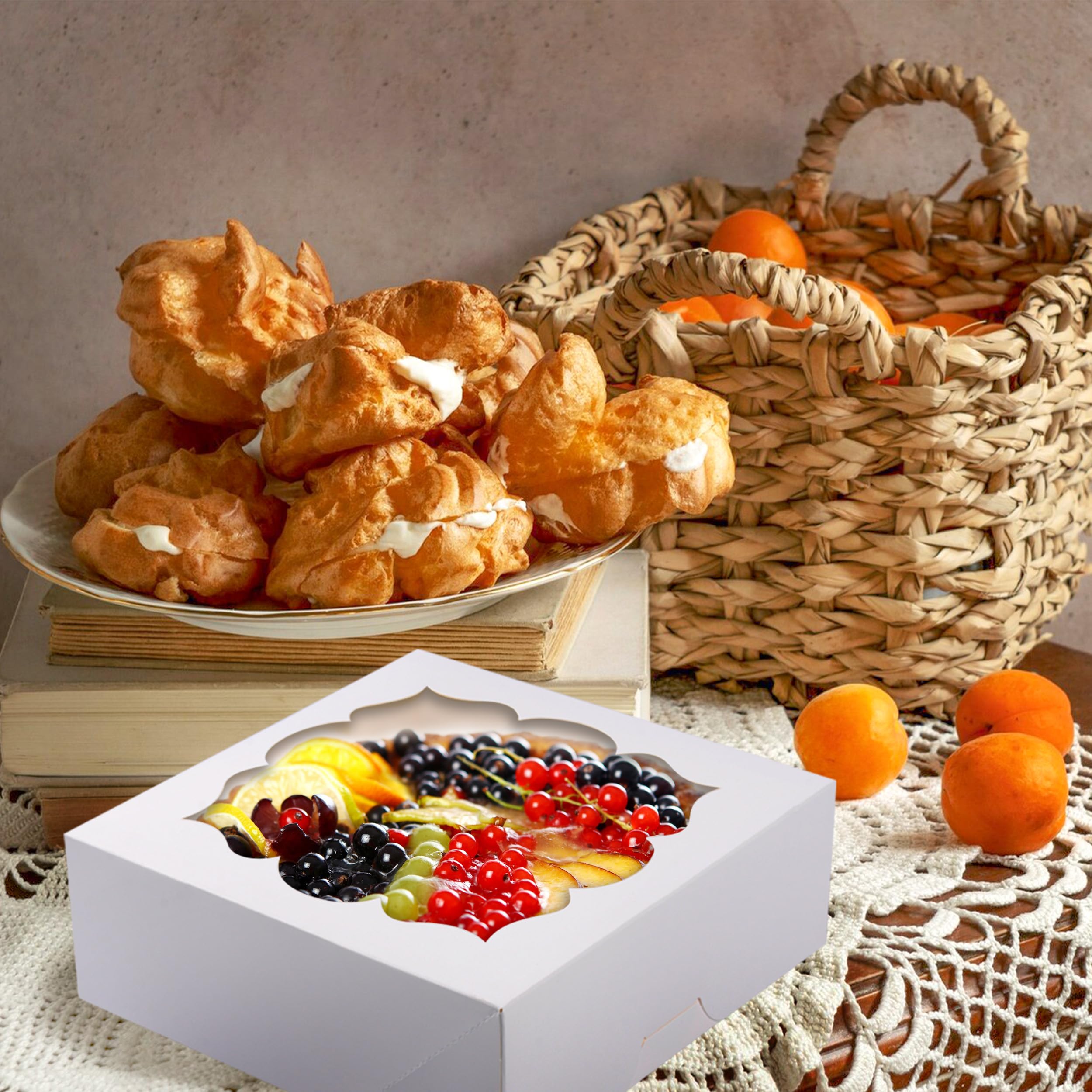 LOKQING 20 Pack Pie Boxes Cake Boxes Bakery Boxes with Window Pastry Boxes for Gift Giving 9x9x3inch (White)