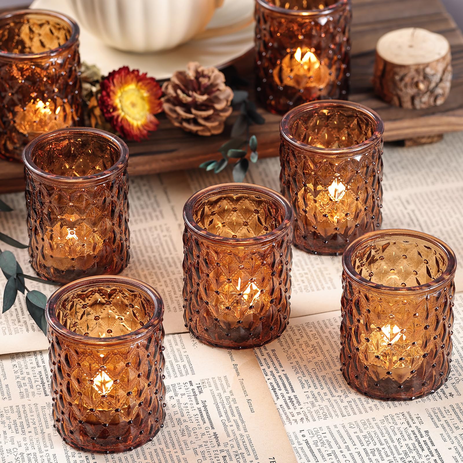 TripodBird 36 Pack Amber Votive Candle Holders, Glass Tea Lights Candle Holders for Boho Wedding Decor,Amber Candle Holders for 