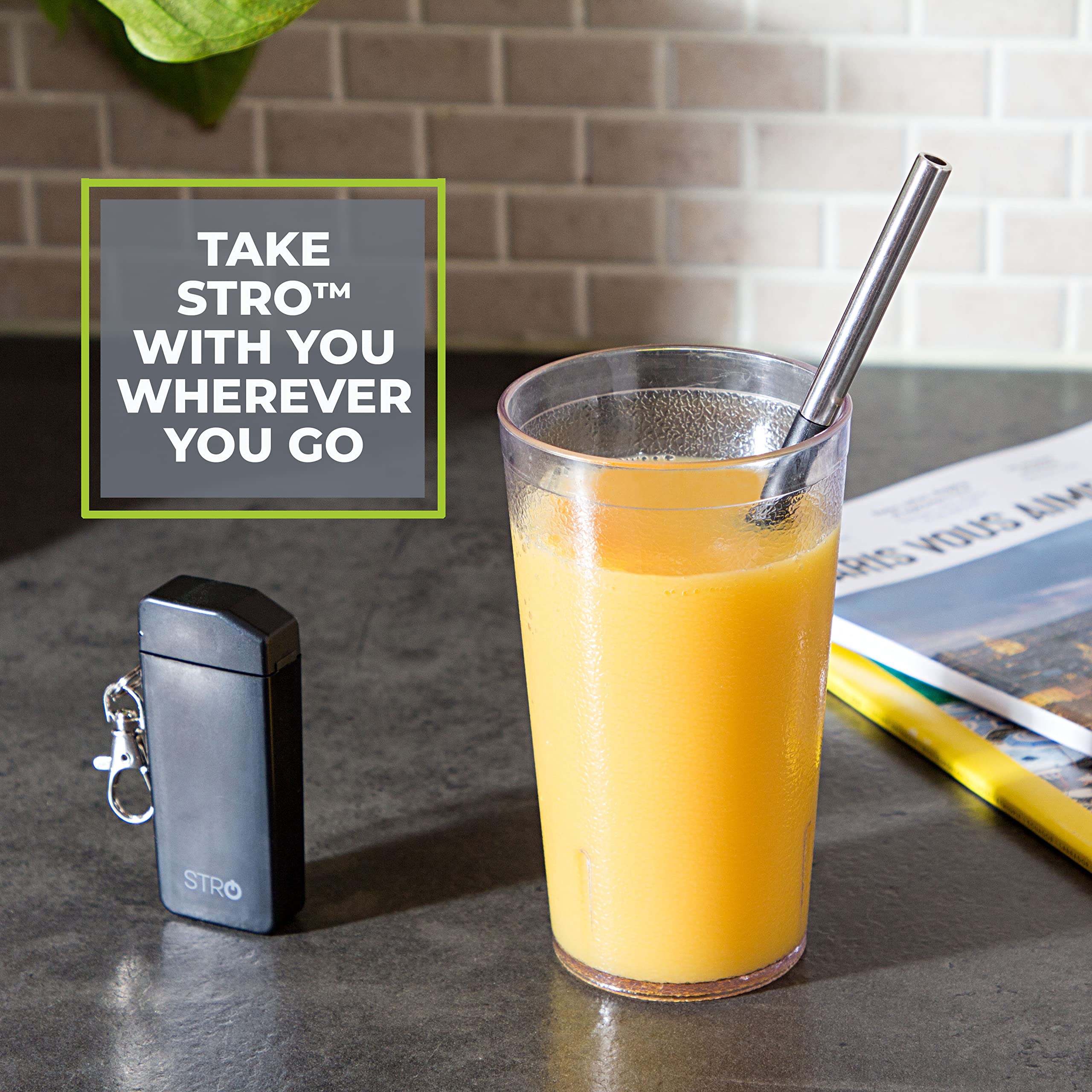 Stro Portable Reusable Metal Straw With Travel Case & Built-In Cleaning Brush, Stainless Steel Straws Drinking Straw For 20 And