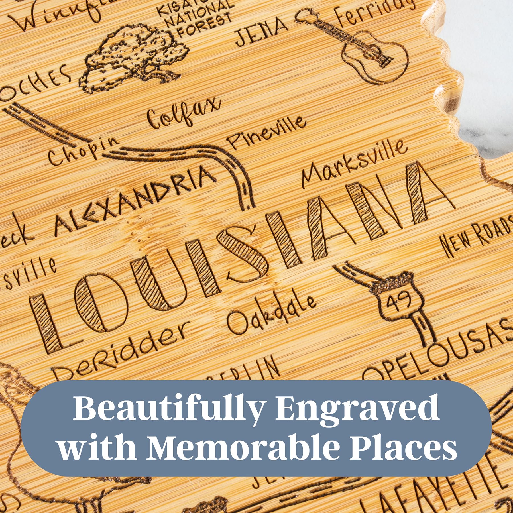 Totally Bamboo Destination Louisiana State Shaped Cutting Board, Charcuterie and Cheese Serving Board - Louisiana Gift for Home