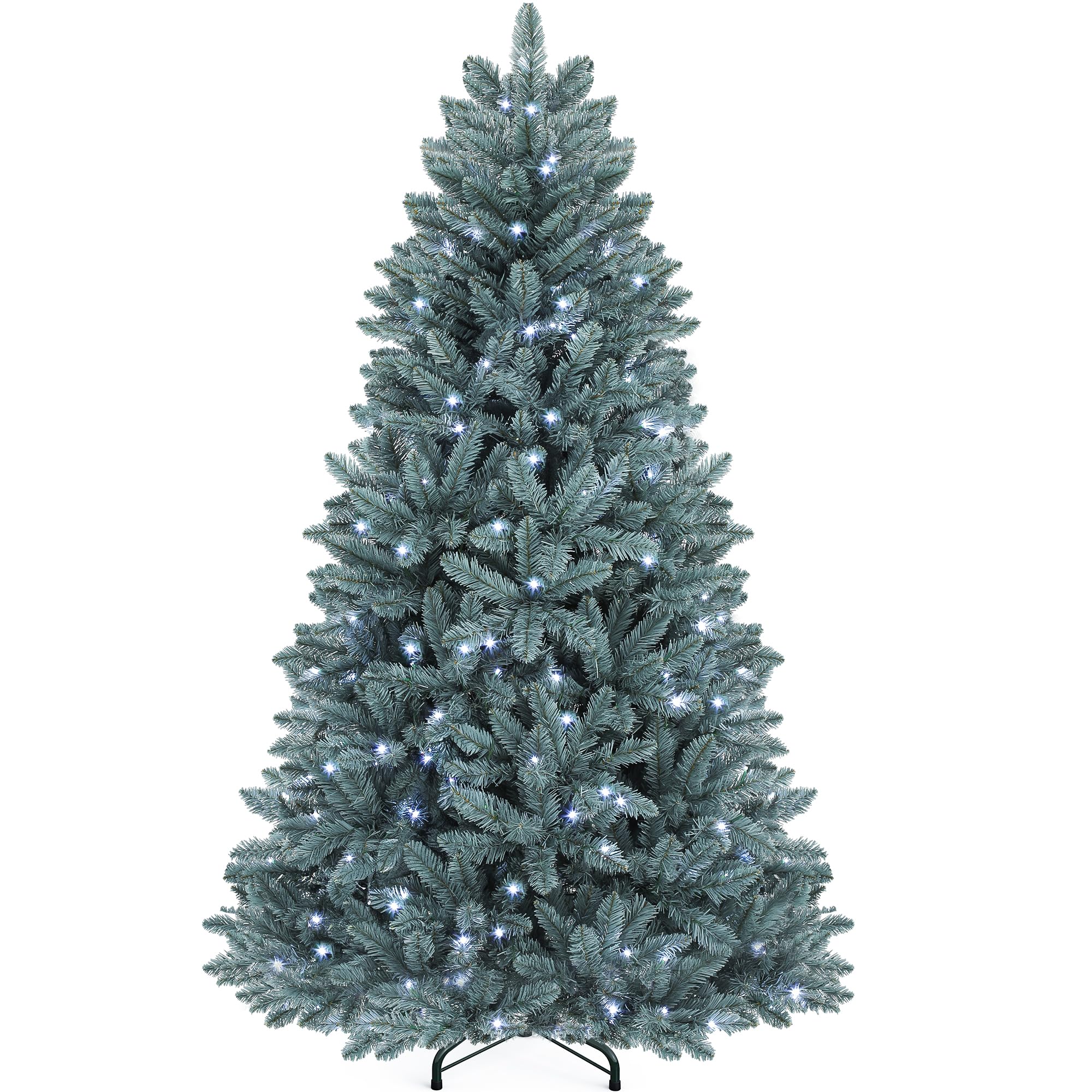 YITAHOME Prelit Blue Spruce Christmas Tree, 6 FT Pre-Lit Artificial Hinged Christmas Tree with 880 Tips and 450 Cold-White Light