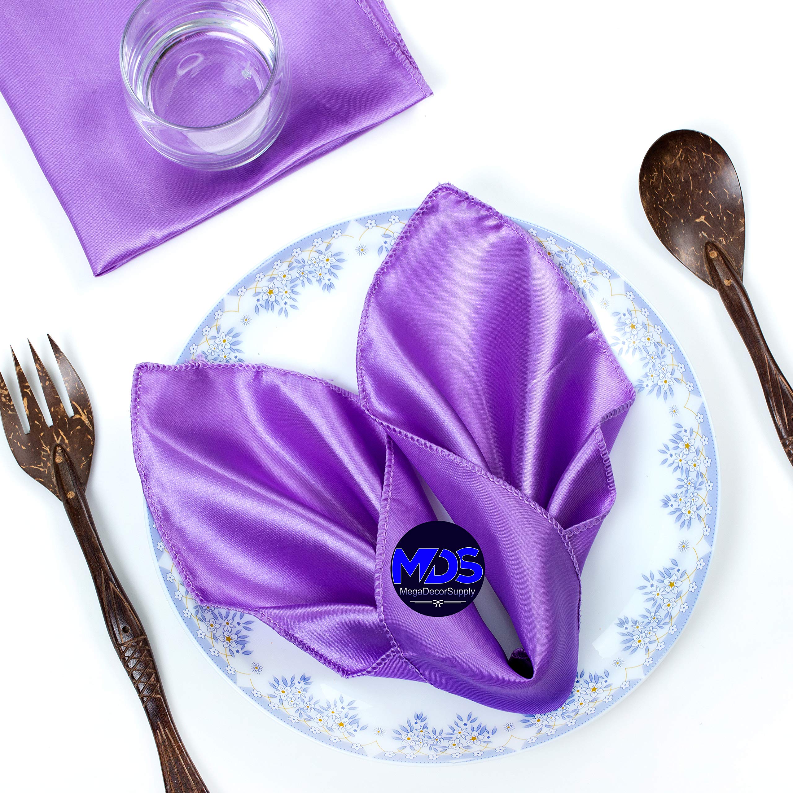 Mds Pack Of 10 Wedding Satin 12''X 12'' Square Dinner Napkin Or Handkerchief For Wedding Banquet Decoration - Lavender