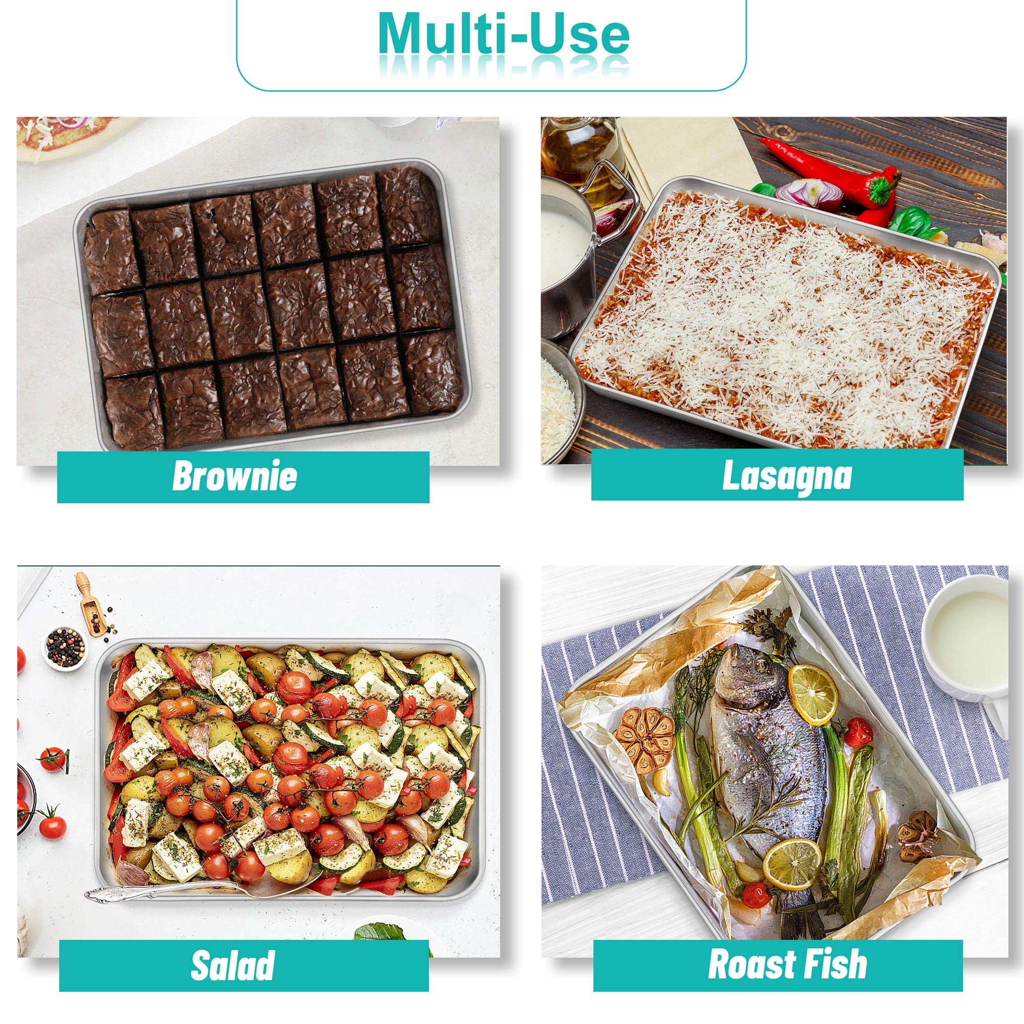 Teamfar Lasagna Pan, 12? X 9 X 2, Stainless Steel Rectangular Casserole Cake Baking Brownie Pan, Non-Toxic & Sturdy, Brushed Sur