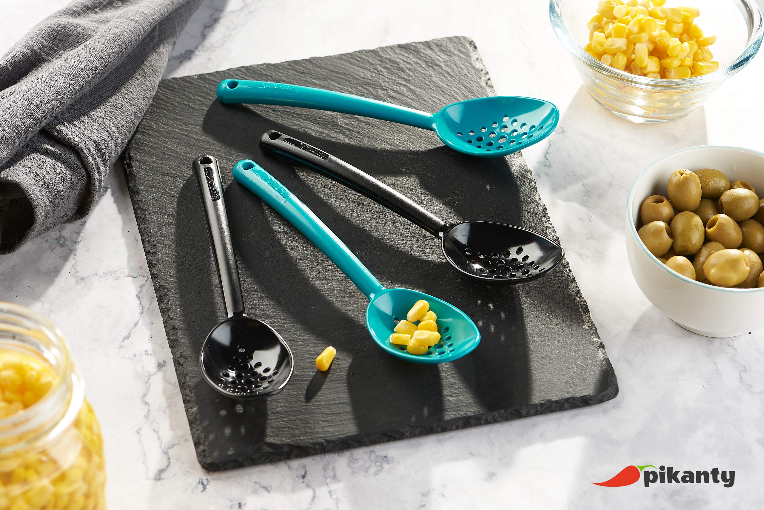 Pikanty - Small 7-Inch Slotted Serving Spoons (Pack Of 4) - Perfect For Olives, Pickles & Condiments | Sturdy & Versatile | Made