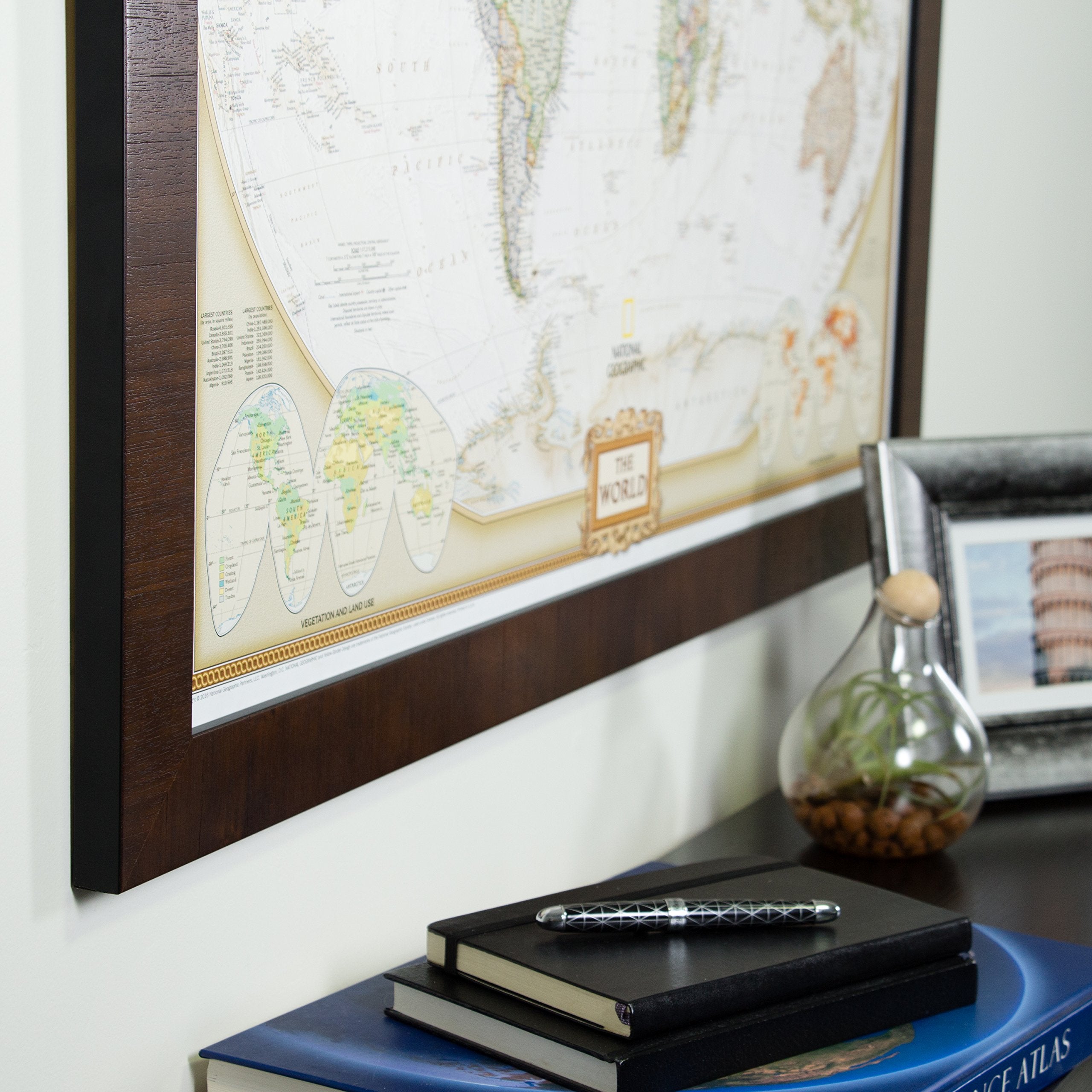 Craig Frames Wayfarer, Executive World Push Pin Travel Map, Dark Brown Veneer Frame And Pins, 24 By 36-Inch