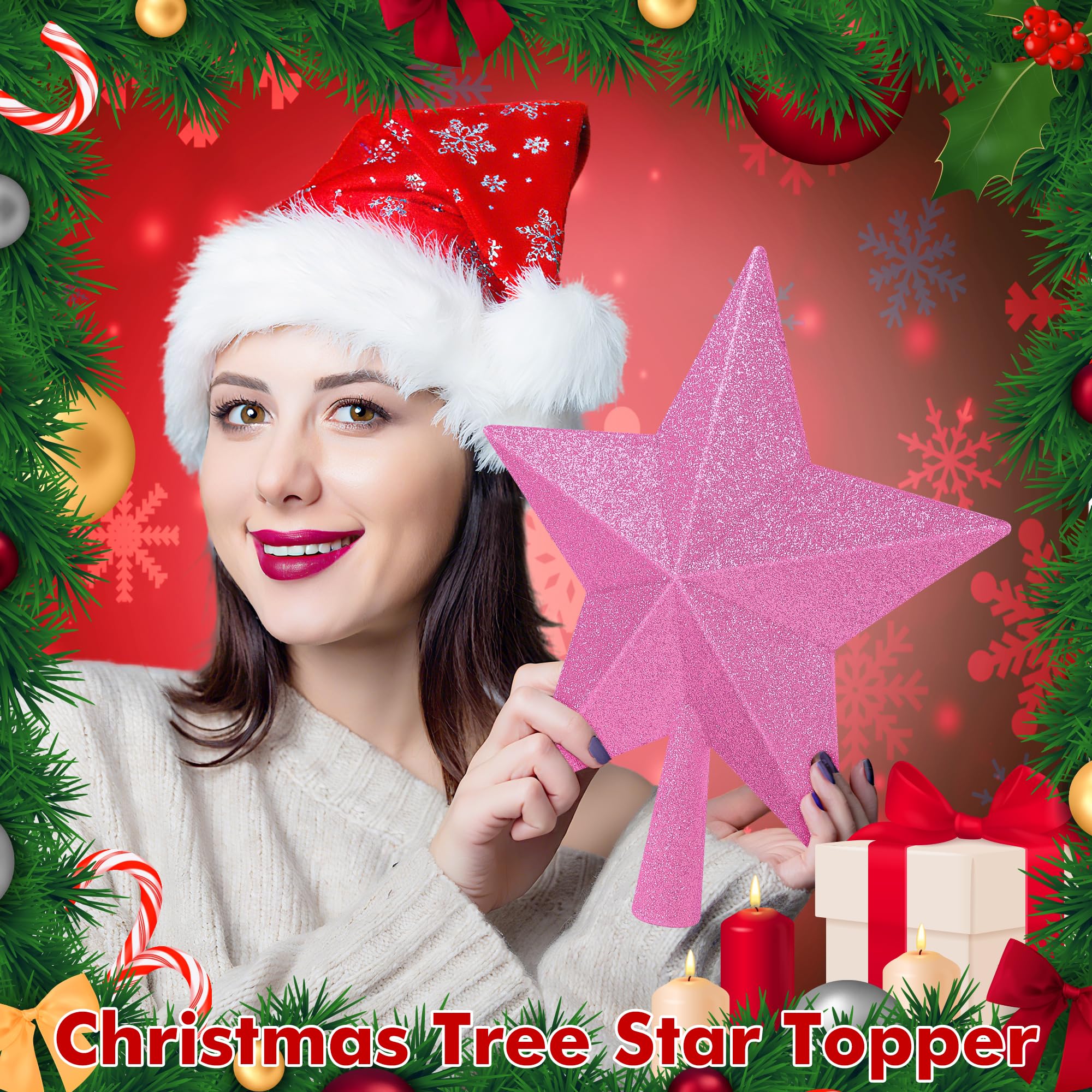Christmas Tree Topper Decoration, 10 Black Christmas Tree Topper Star Accessories, Large Xmas Glitter Bethlehem Tree Ornament, W
