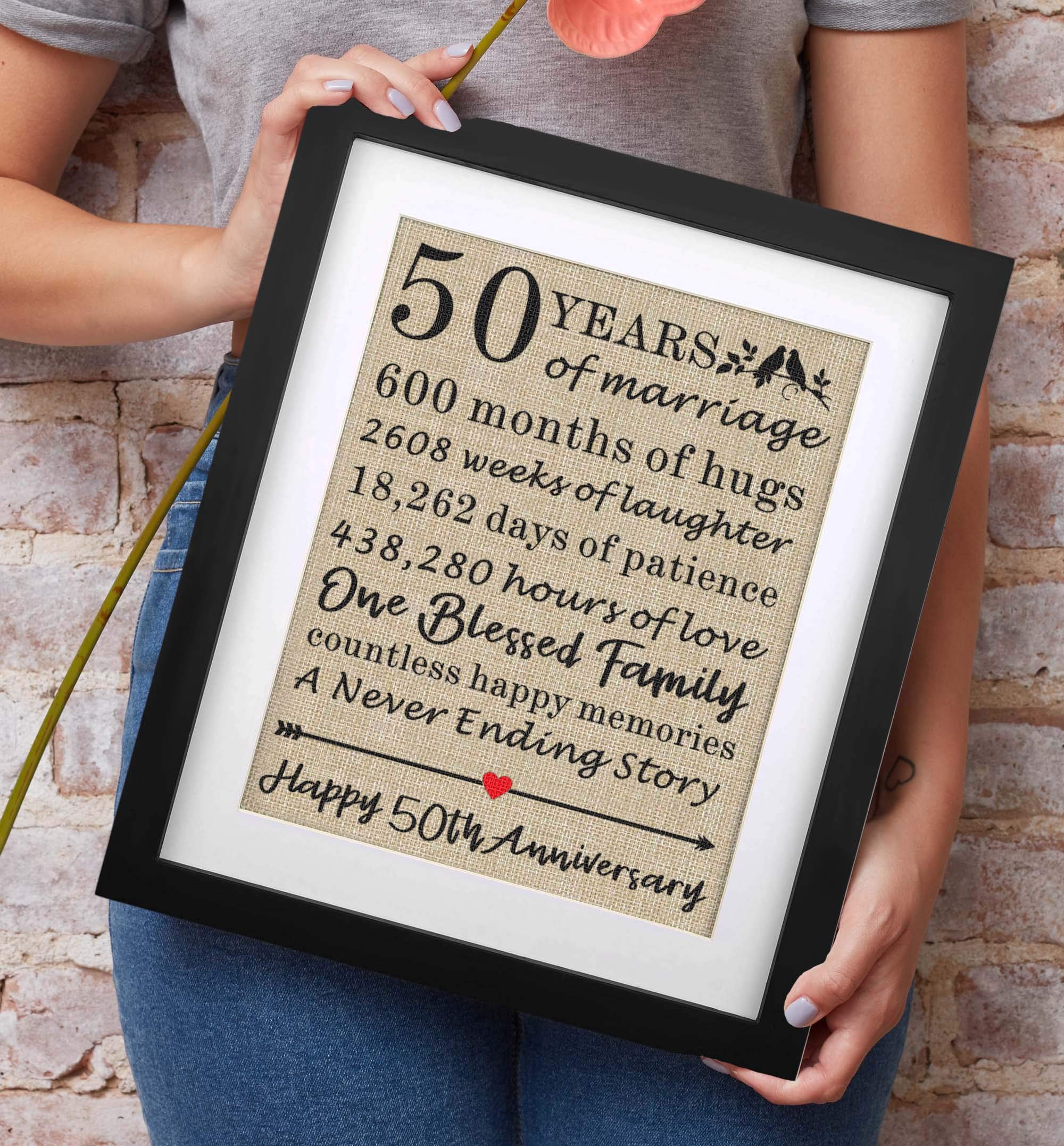 Framed 50th Anniversary Burlap Print Gifts for Grandma & Grandpa Golden Anniversary Decorations for Parents 50th Wedding Anniversary Keepsake Gift for Mom & Dad Gifts (Frame - 50th)