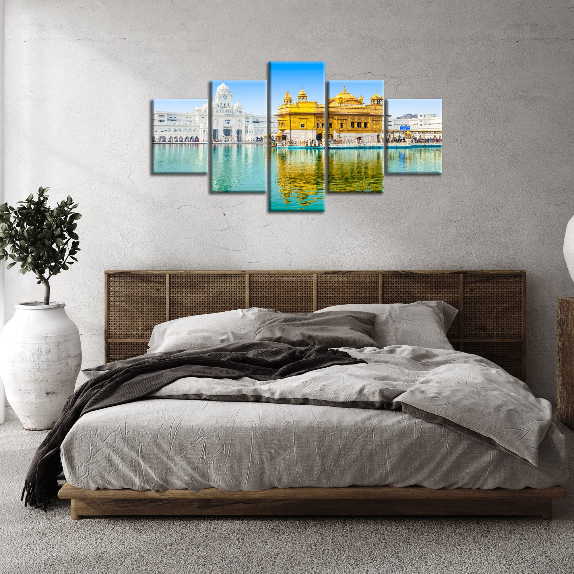 Wall Art Golden Temple Canvas Printed Amritsar Sikhism Painting Wall Decor Picture Religion Poster Framed Office Home Living Roo