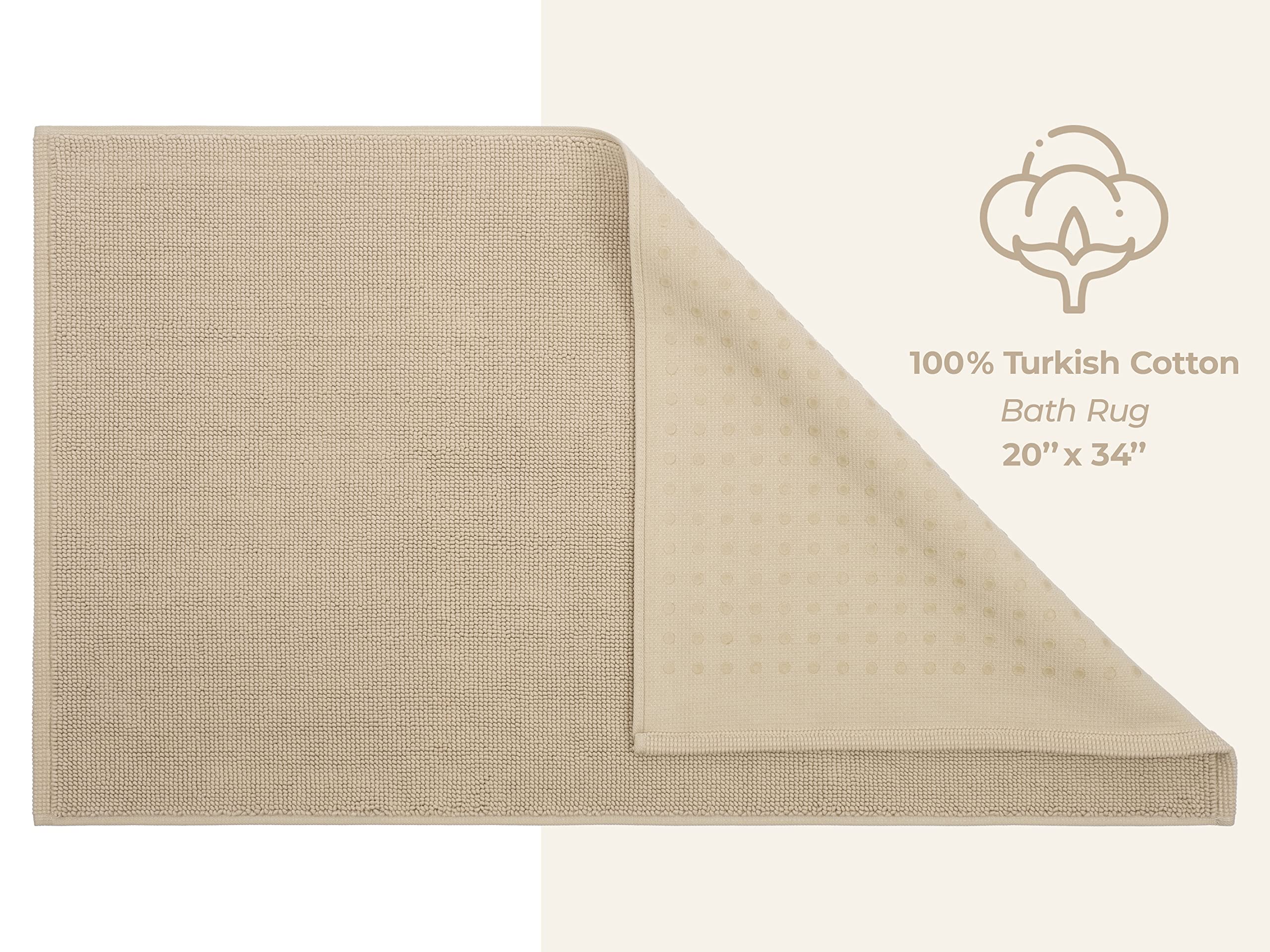 American Soft Linen Bath Rug, 20 In 34 In 100% Cotton Bath Mats Rugs For Bathroom, Non Slip Washable Shaggy Form Area Rugs, Beig