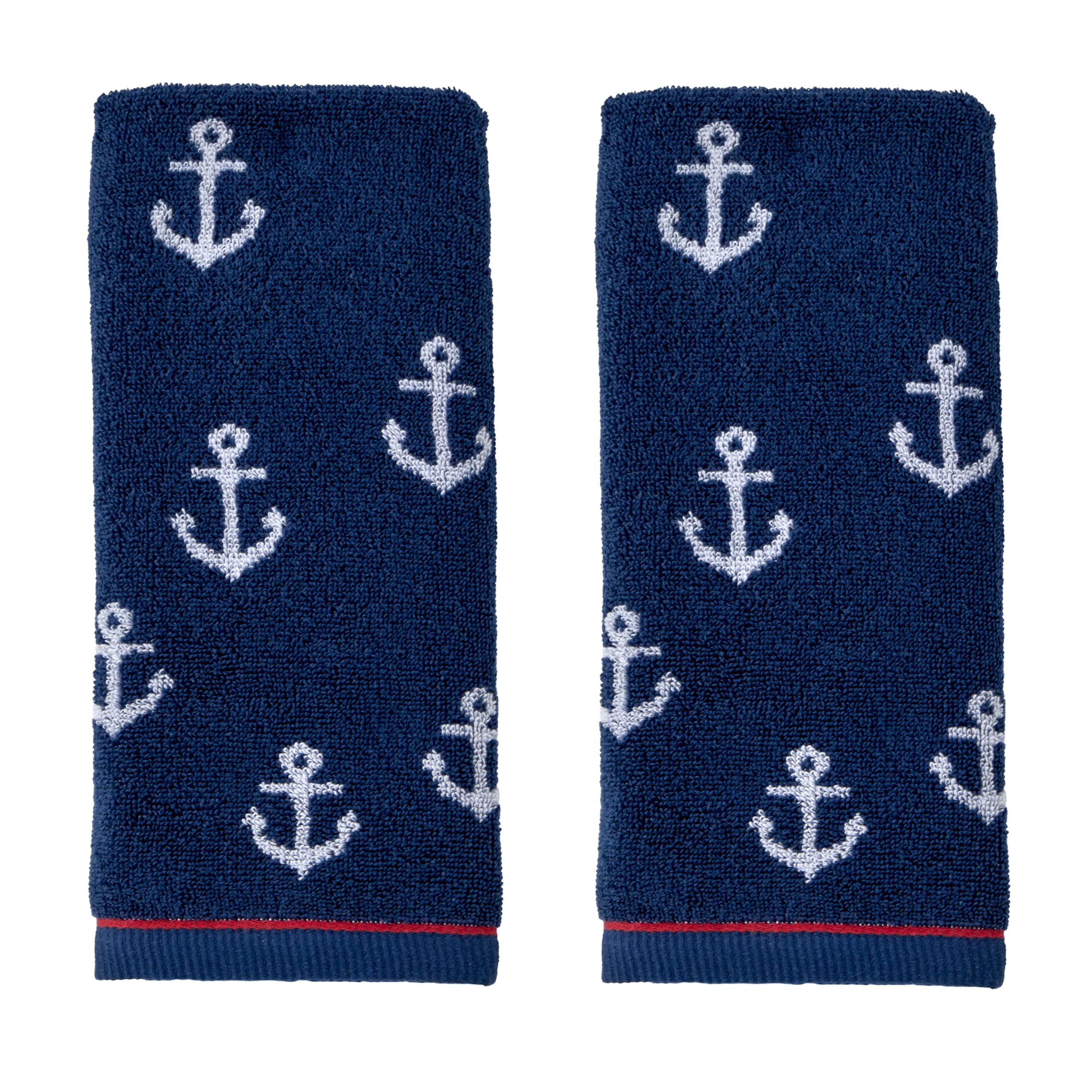 SKL HOME Anchor Hand Towel 2pc Set for Bath/Kitchen/Bar & Gift, Navy