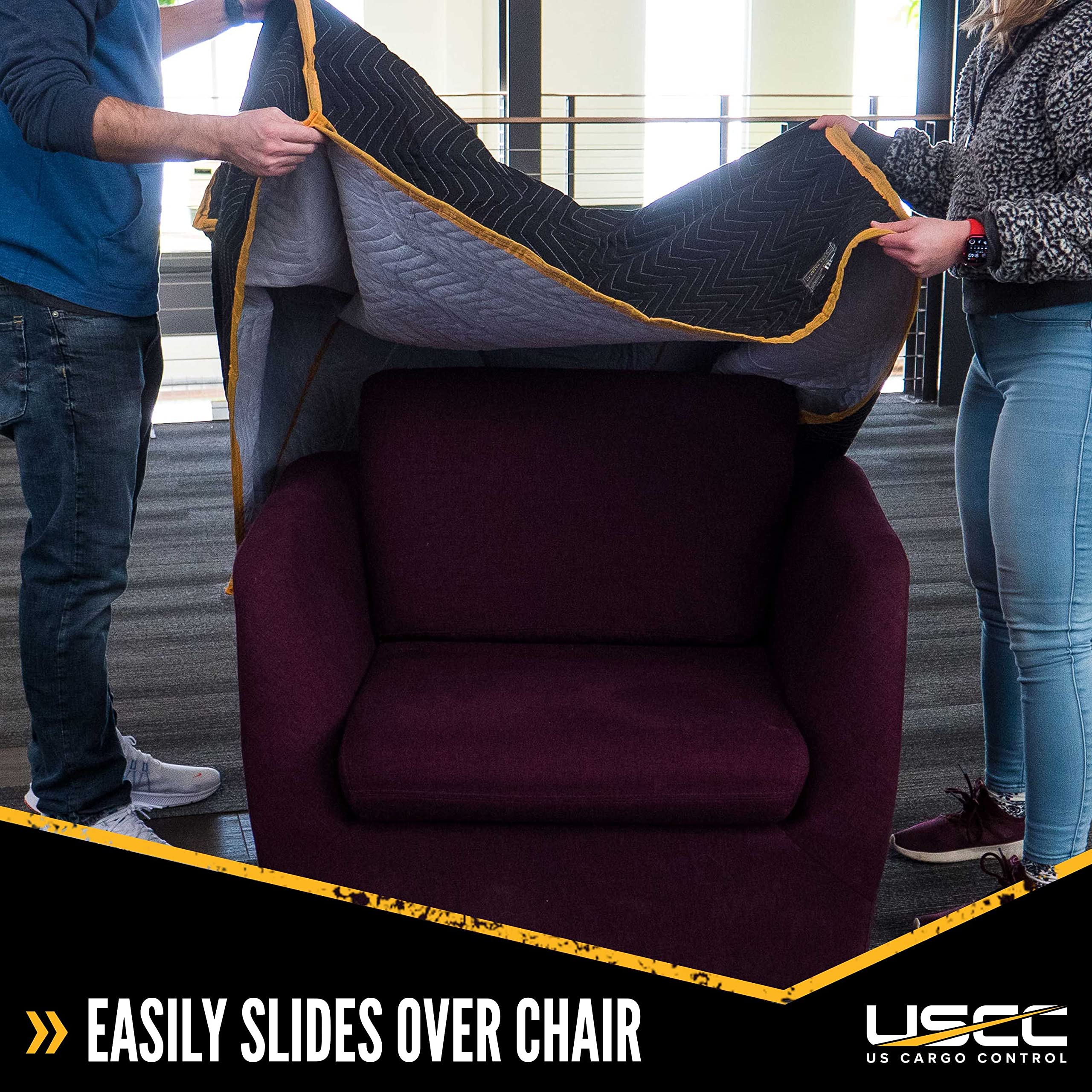 Us Cargo Control Heavy Duty Quilted Cover For Chair/Recliner - Black/Yellow Furniture Pad For Moving And Storage - 39 Inches X 4