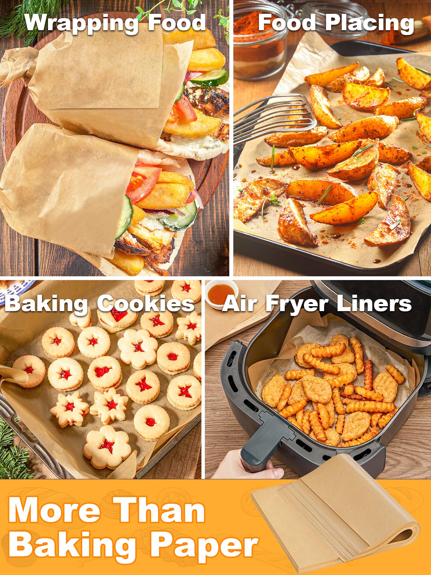 Smartake 200 Pcs Parchment Paper Baking Sheets, 16X24 Inches Non-Stick Precut Baking Parchment, For Baking Grilling Air Fryer St
