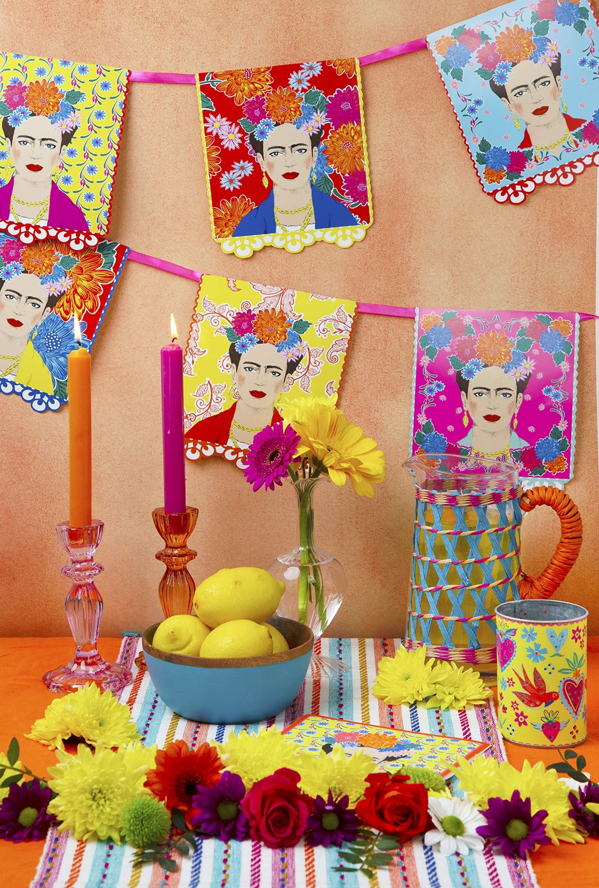 Reusable Frida Kahlo Print Garland Bunting - 3M | Brightly Colored Boh