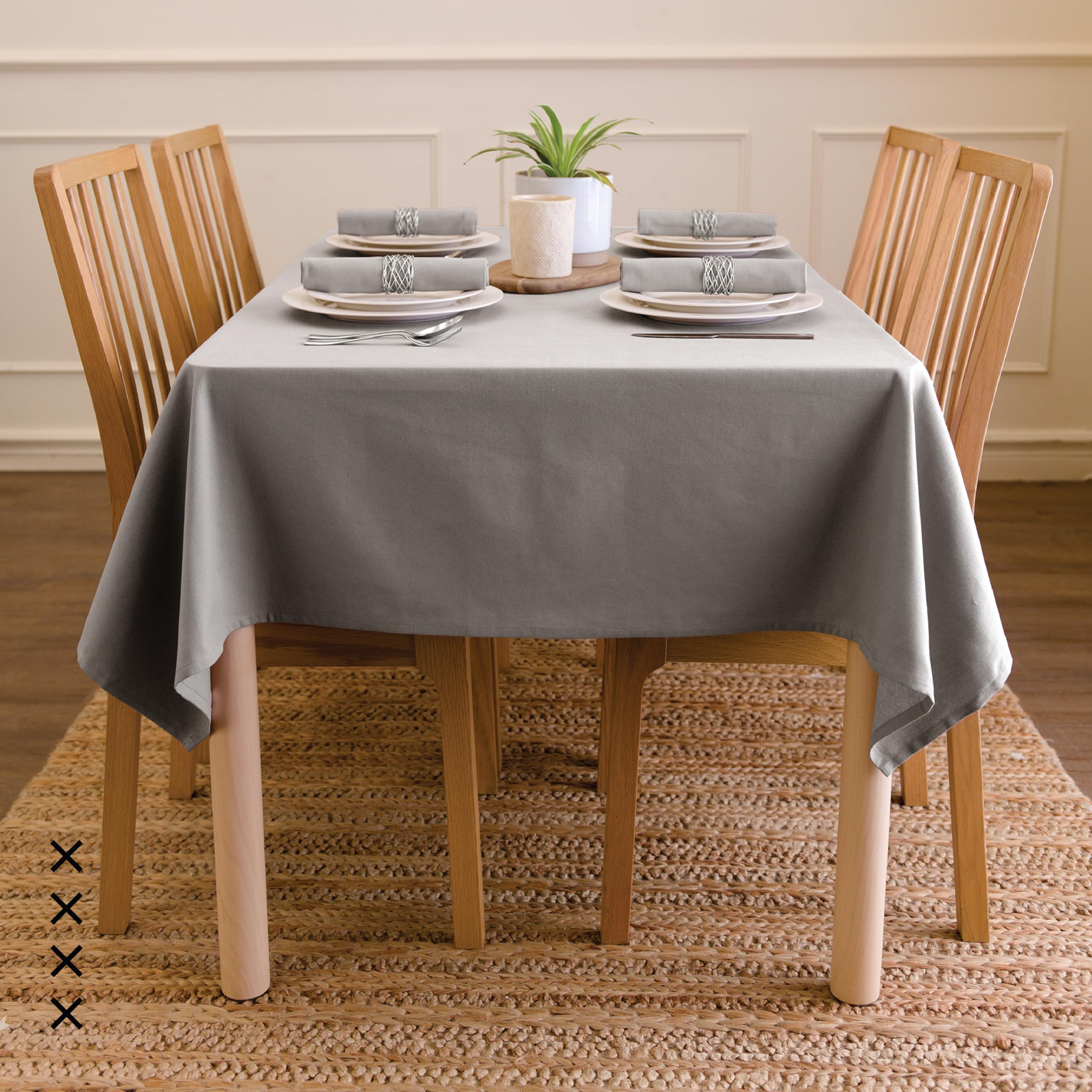 Encasa 100% Cotton Canvas Tablecloth with Grey Solid Color & Rectangular Size 56x84 in  7 ft for Dinning Table Fall Decoration  Halloween & Christmas Festivals - Machine Washable