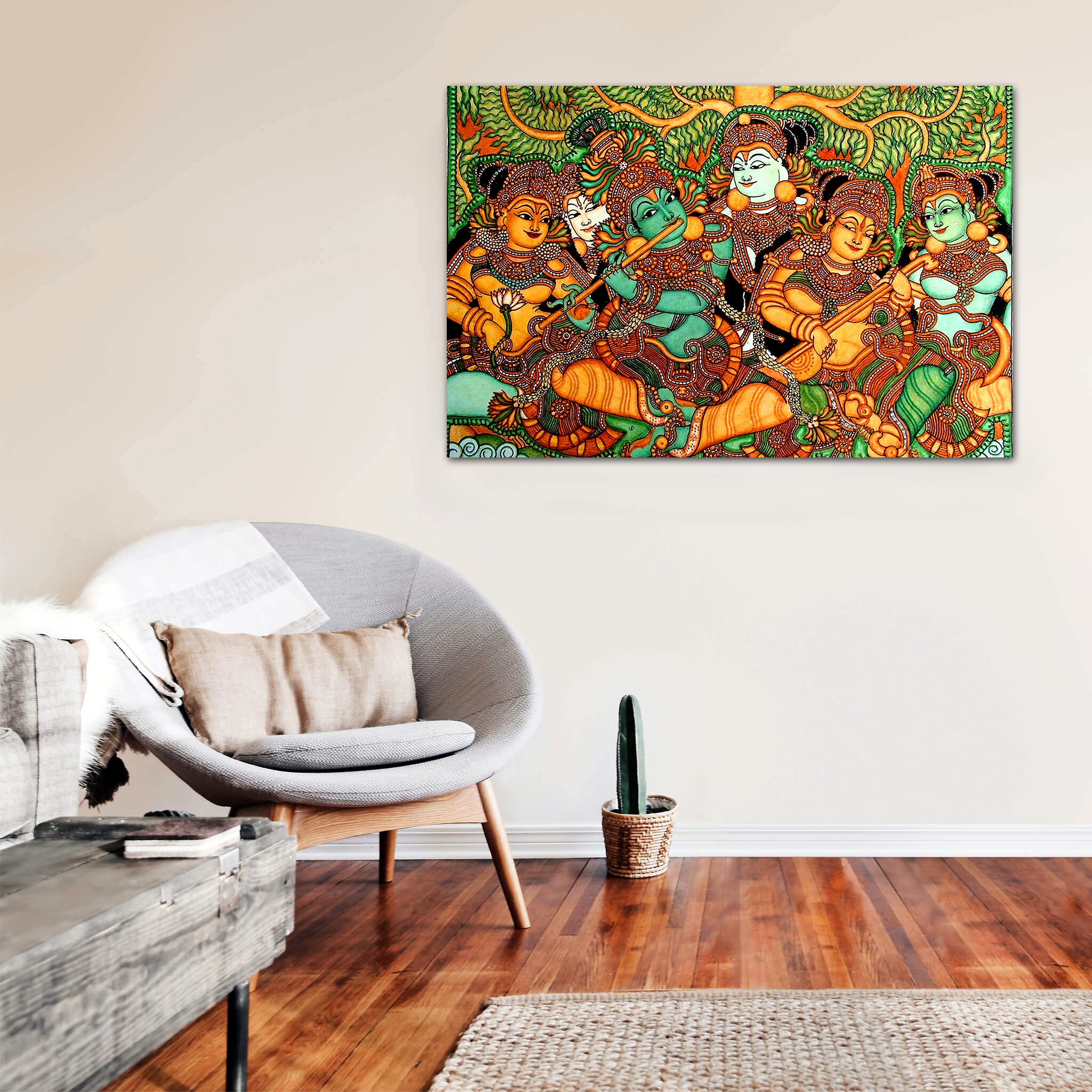 Tamatina Kerala Mural Canvas Painting | Radha Krishna | Traditional Art Unframed Painting For Home Dcor|Size - 24X16 Inches.M121