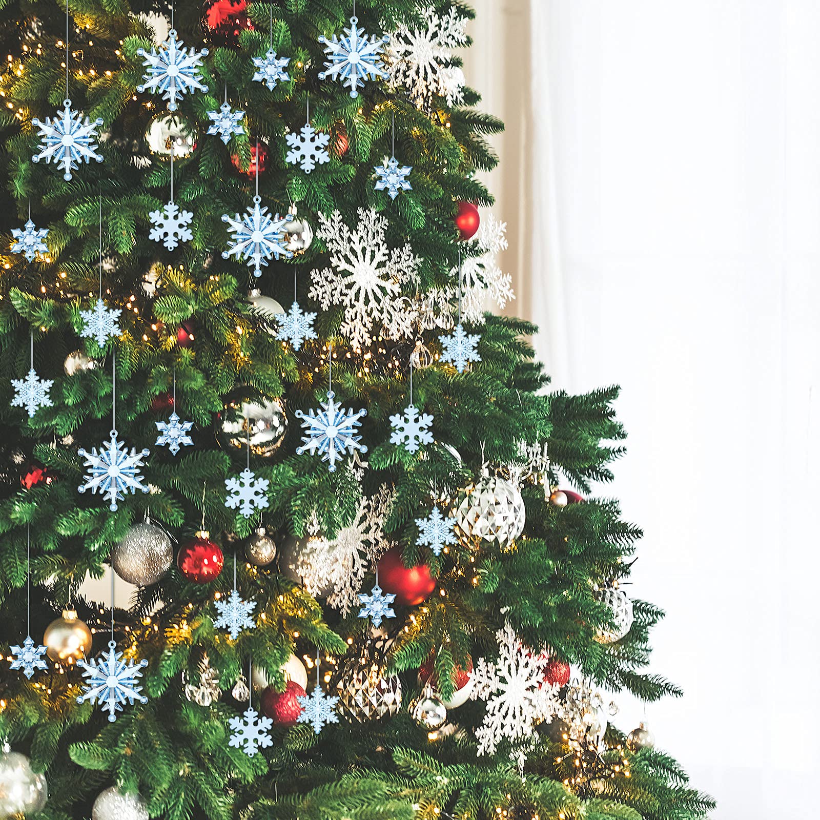 Dilunave 40 Pieces Blue Christmas Snowflake Ornaments Acrylic Christmas Tree Decorations Crystal Snowflakes Translucent Winter H