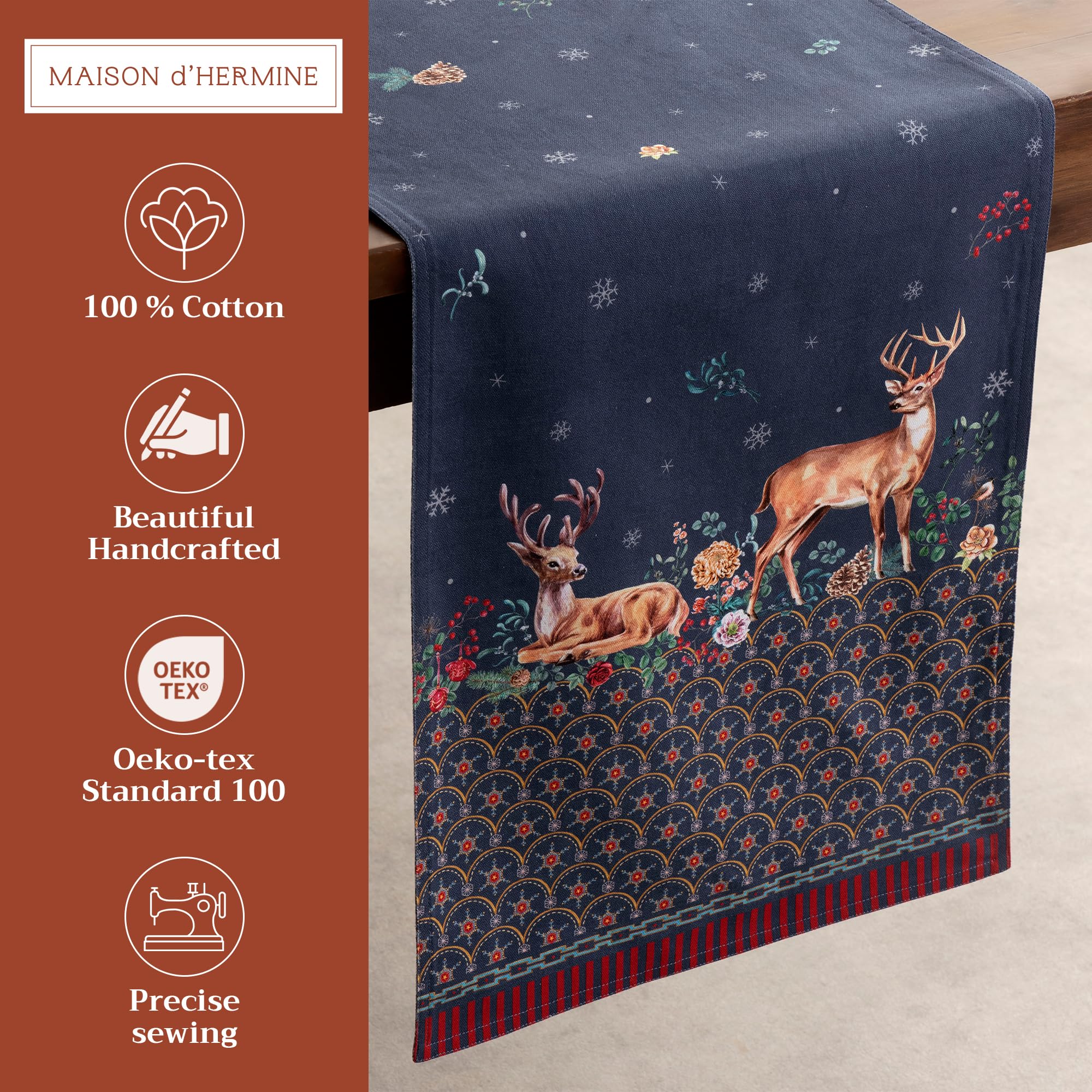 Maison d' Hermine Tablerunners 100% Cotton Table Runner Decorative Table Cover for Home  Kitchen  Dining  Parties  Christmas Joy (Double Layer) - Thanksgiving/Christmas (14.50''x108'')