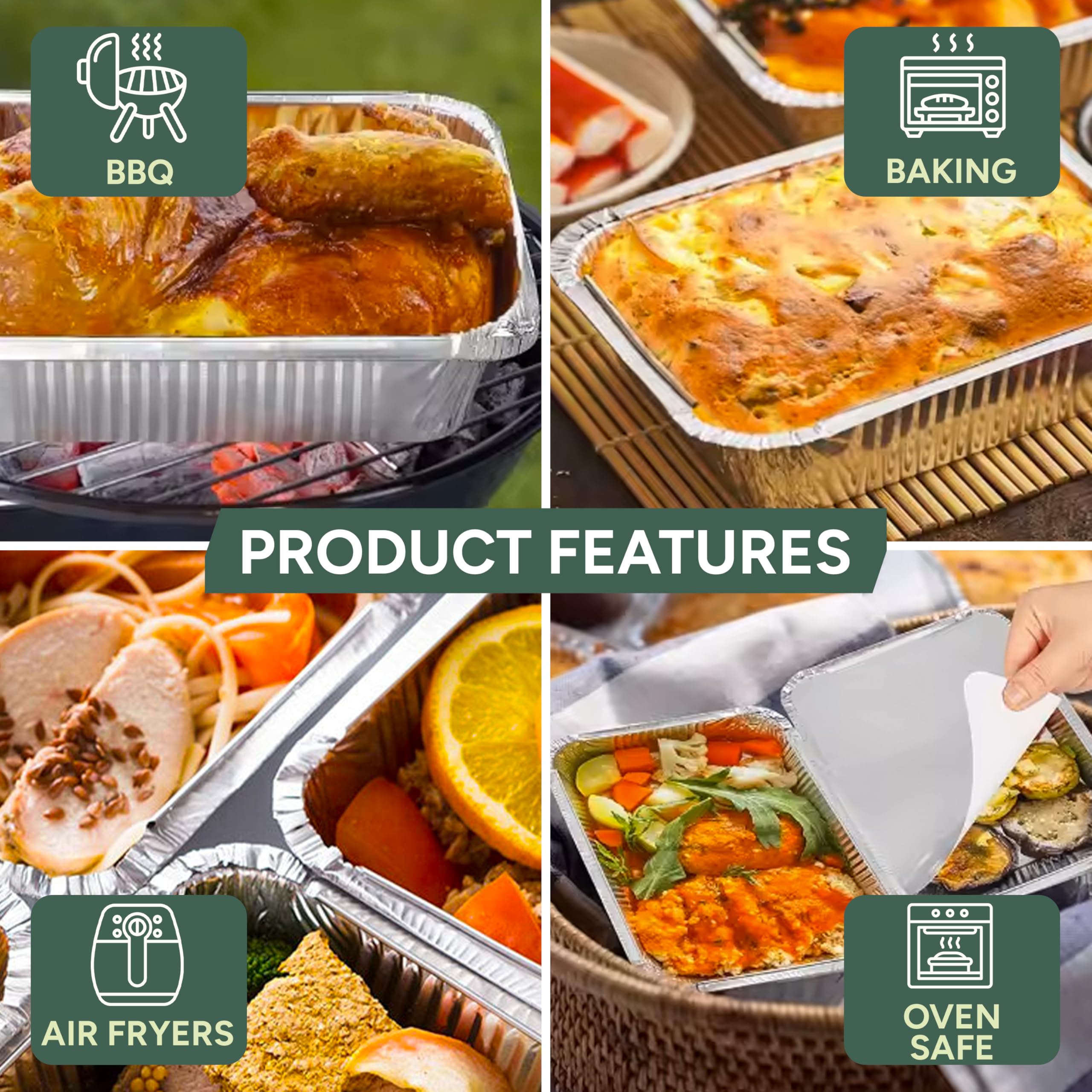 Large Aluminium Pans with Lids 8x4 In - (50 Pack) Disposable Foil Pan Food containers - Best Tin Pans for Takeaway  Baking  Frozen & Food Storage