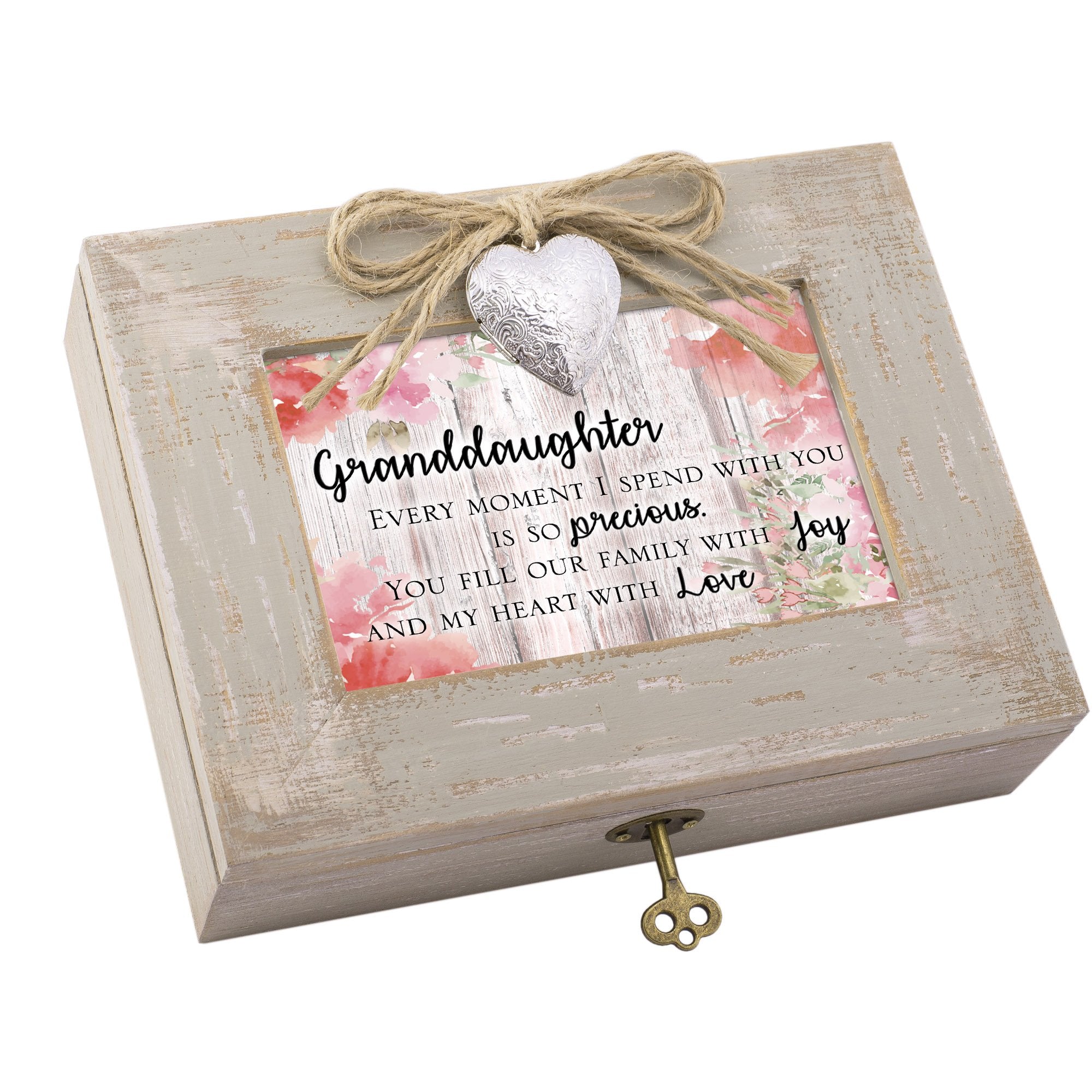 Cottage Garden Granddaughter Fill Heart with Love Natural Taupe Wood Locket Music Box Plays Edelweiss
