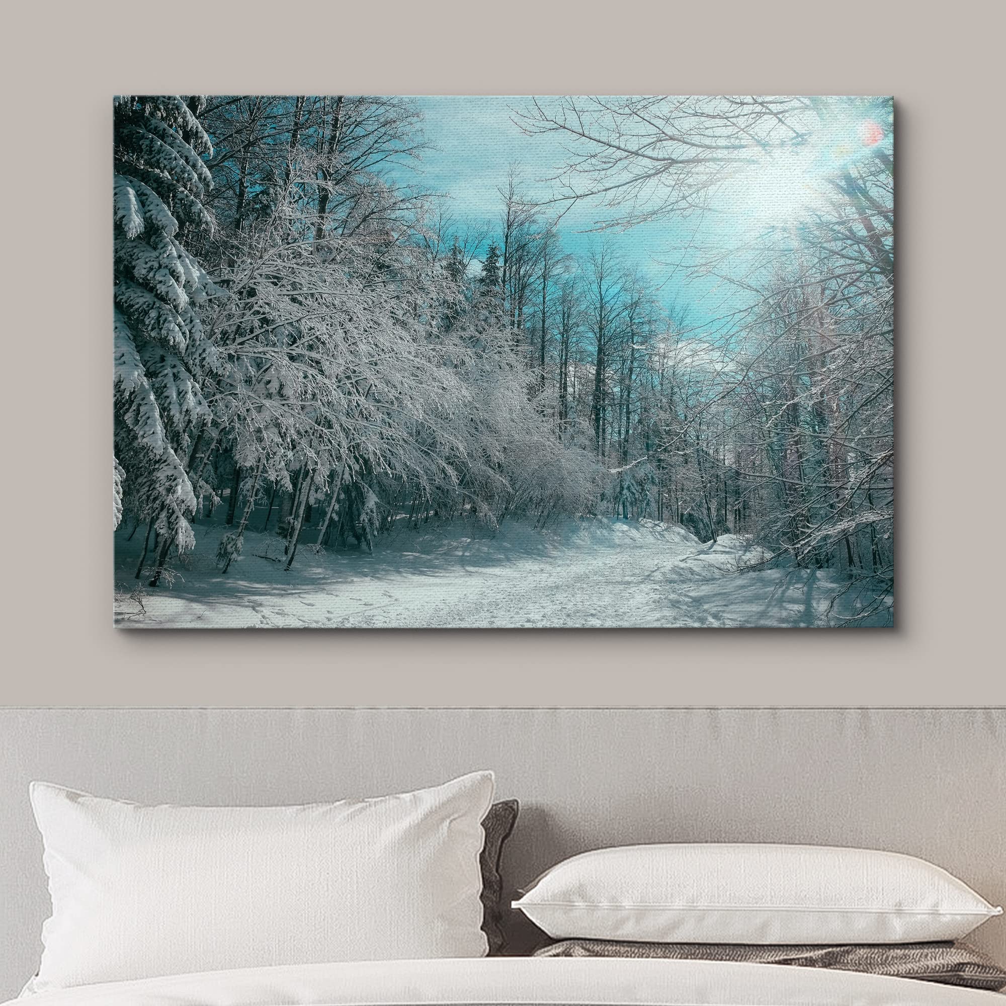 wall26 Canvas Print Wall Art Pine Tree Forest Covered in Snow Nature Wilderness Photography Modern Art Rustic Scenic Colorful Multicolor for Living Room  Bedroom  Office - 24''x36''