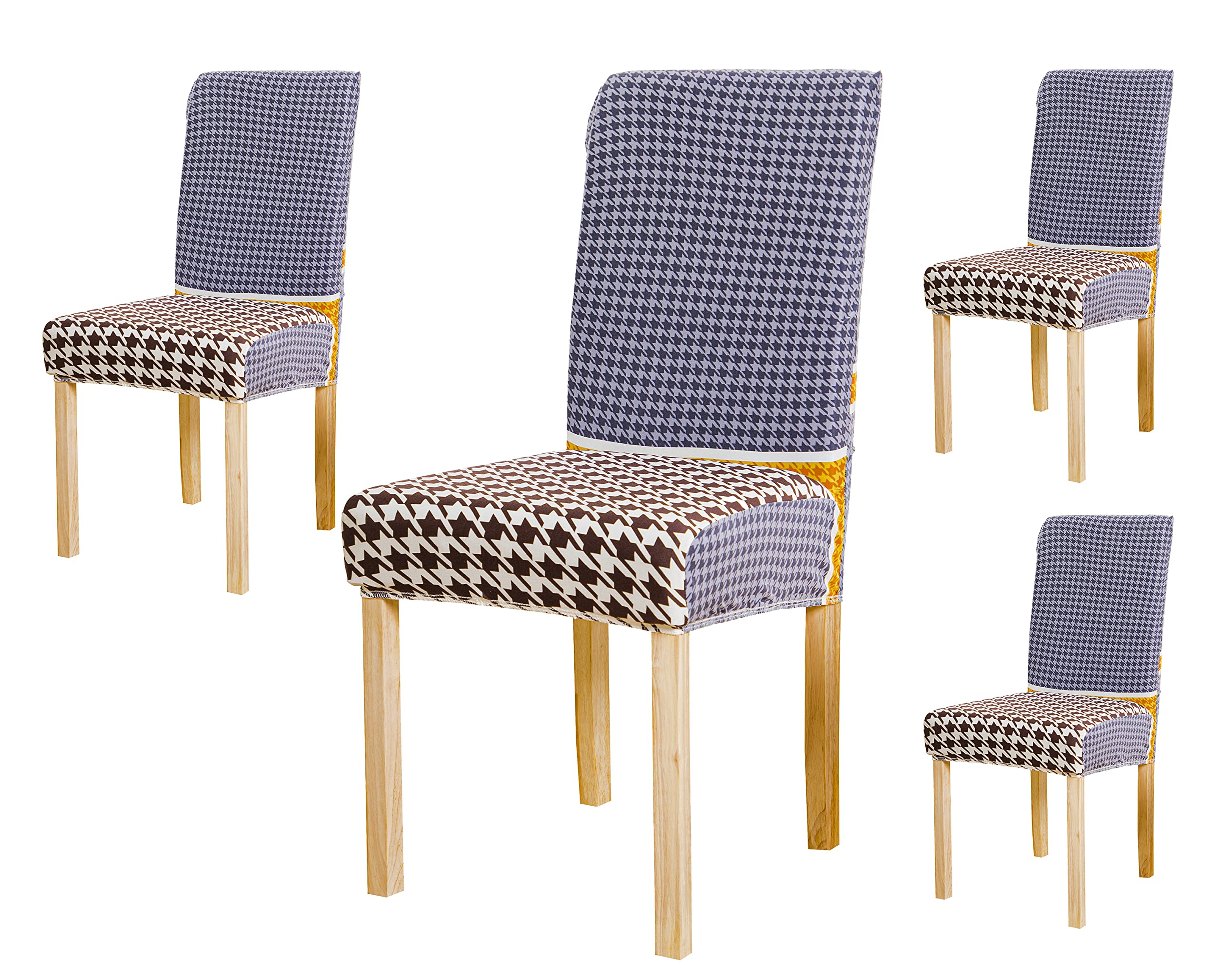 House Of Quirk Elastic Chair Cover Stretch Removable Washable Short Dining Chair Cover Protector Seat Slipcover (Pack 4, Black H