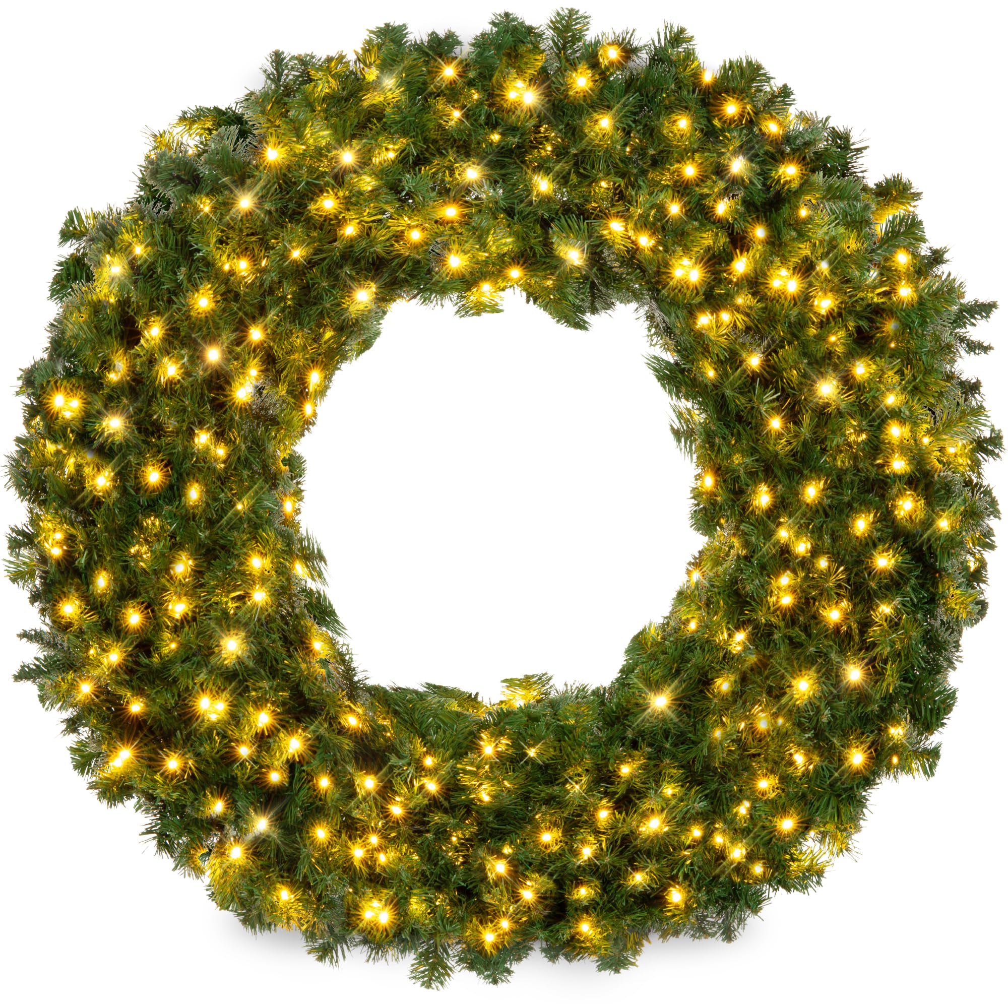 Best Choice Products 48in Large Artificial Pre-Lit Fir Christmas Wreath Holiday Accent Decoration w/ 200 LED Lights, 714 PVC Tip