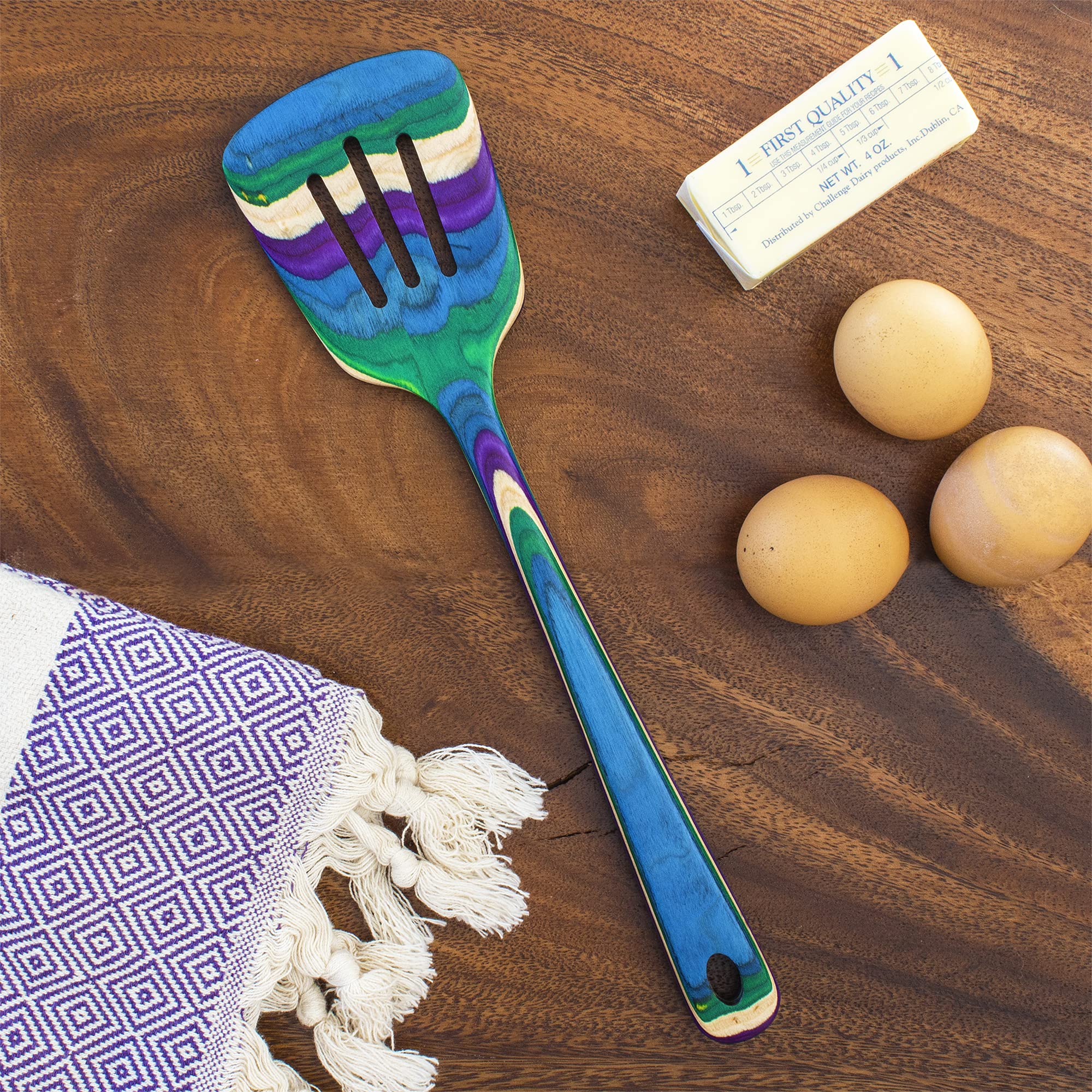 Baltique Mumbai Collection 12-12 Wooden Slotted Spatula, Safe For Nonstick