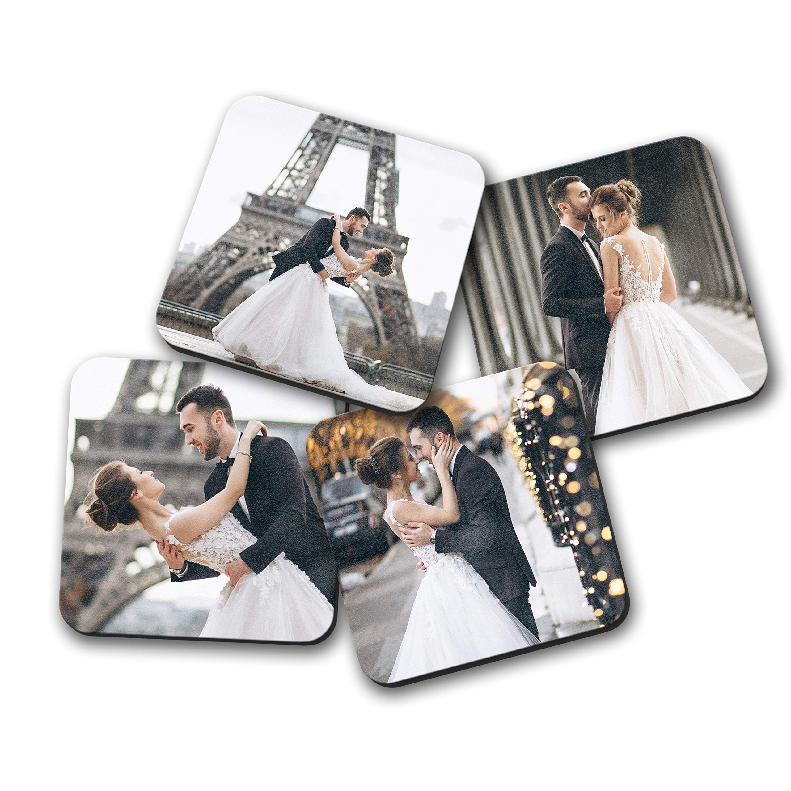 Smile Art Design Upload 4 Images Custom Coaster Print With Your Photos 4 Piece Set Glossy Vibrant Hardboard Personalized Photo C