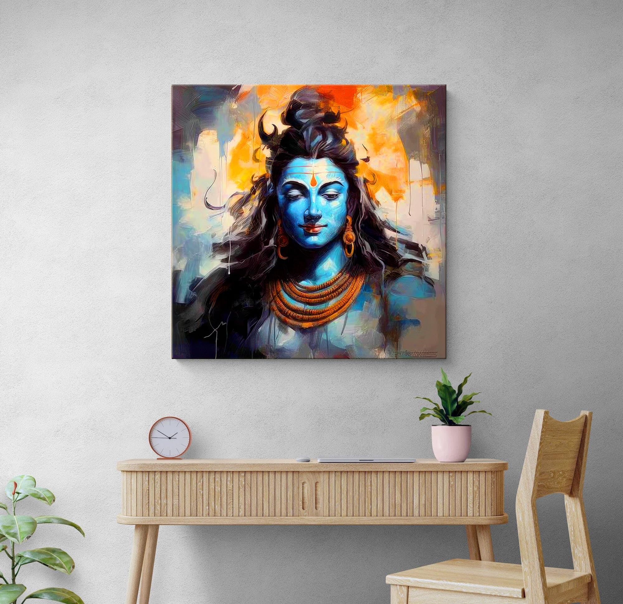 999Store Abstract Shiva Canvas Painting Art: Meditative Lord Shiva Portrait For Contemporary Spiritual Home And Meditation Space