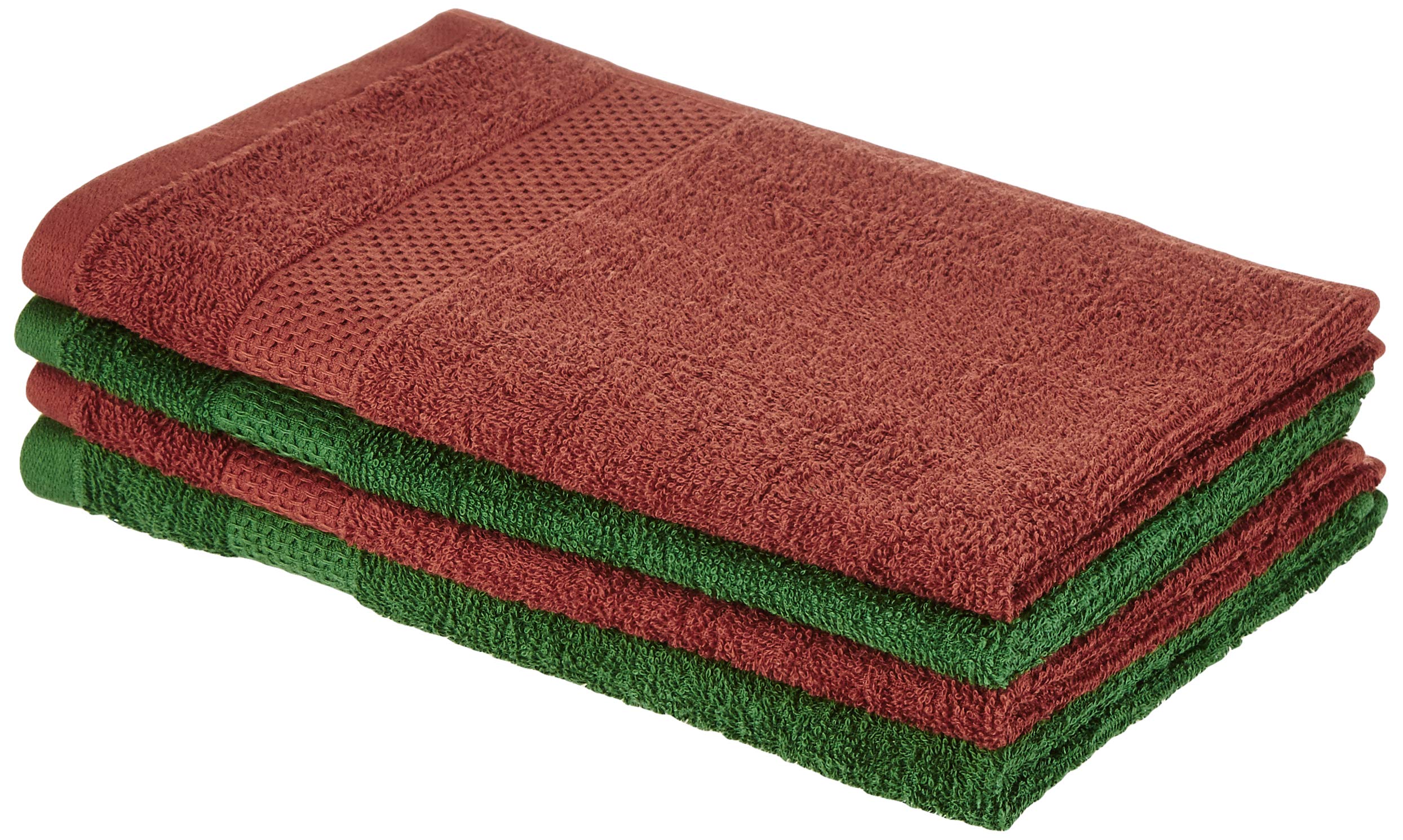 Amazon Brand - Solimo Cotton 4 Piece Hand Towel Set, 380 Gsm (Brick Red, Mint Green)