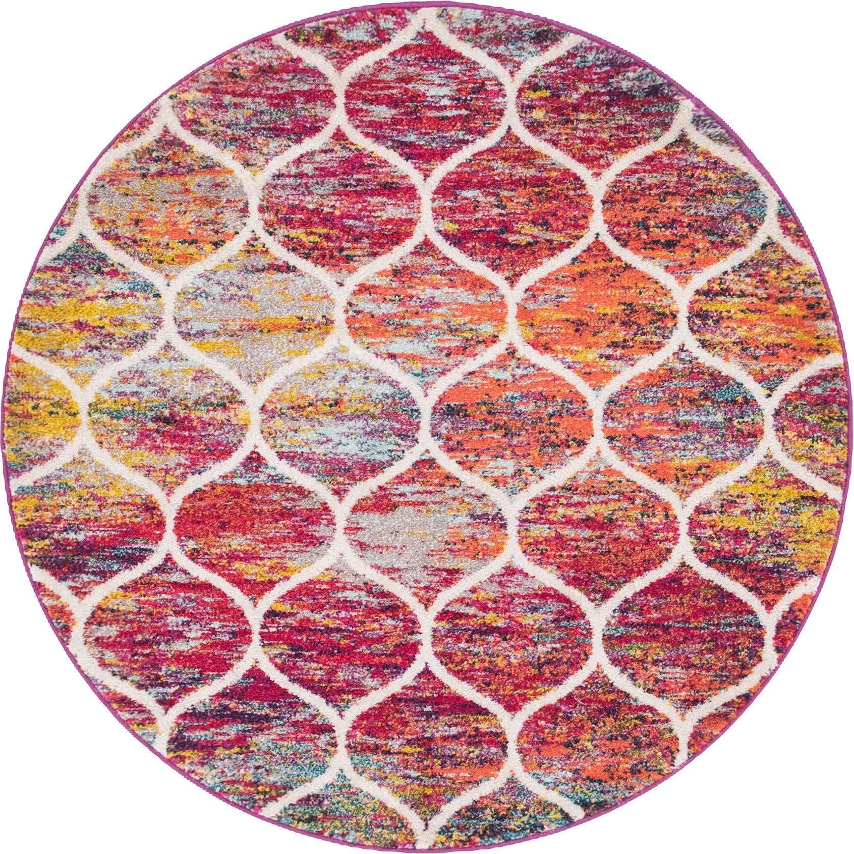 Unique Loom Trellis Frieze Collection Area Rug - Rounded (5 Round, Multi/ Black)