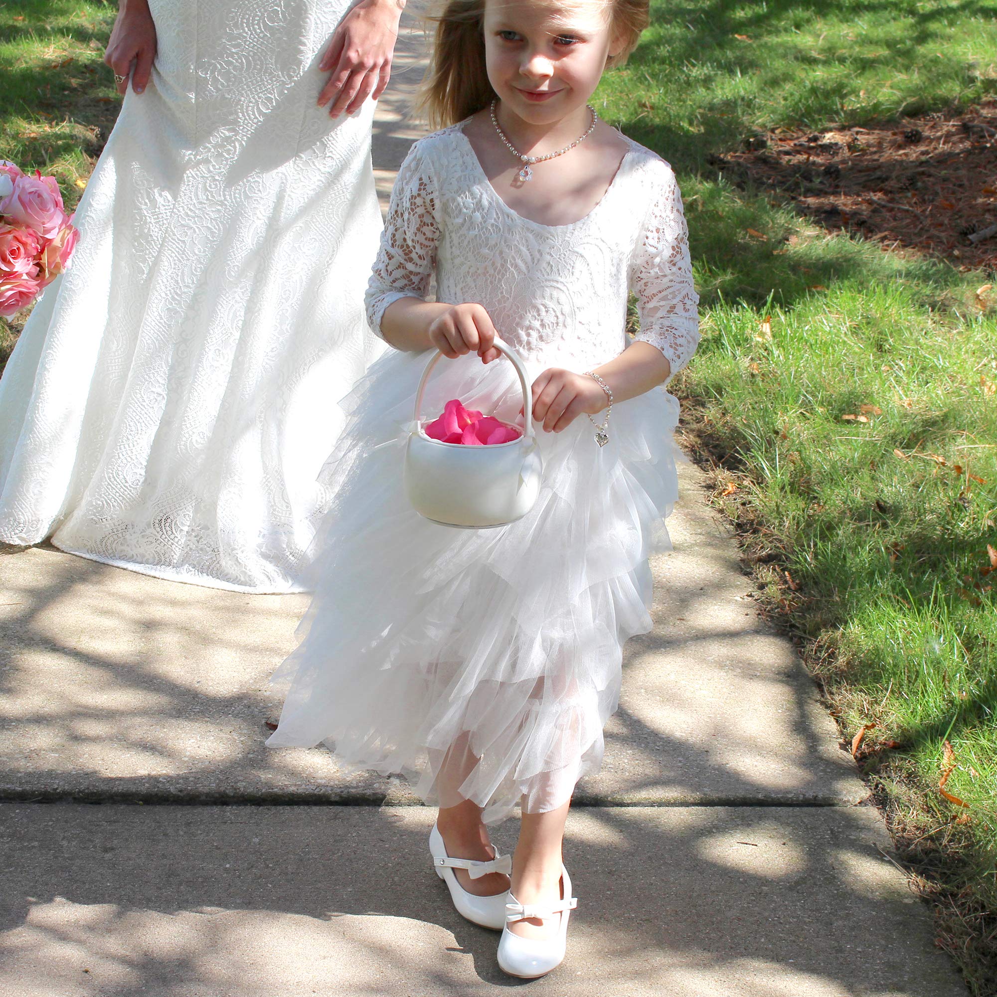Lillian Rose White Satin Flower Girl Basket, 4.75