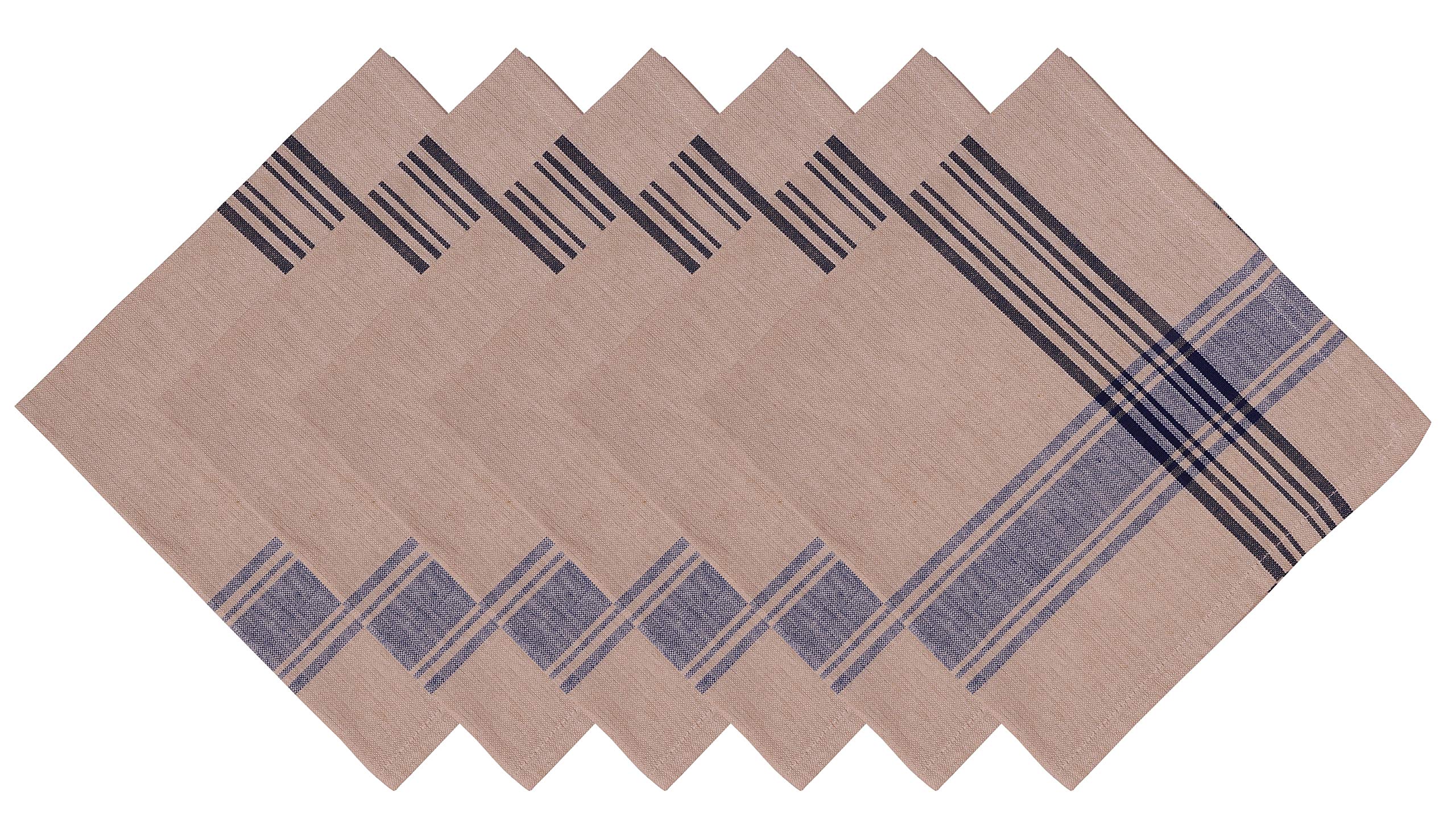 Yourtablecloth Cotton Cloth Dinner Table Napkins - Set Of 6 - Delicate French Nautical Design - Large 20   X20    Size Reusable