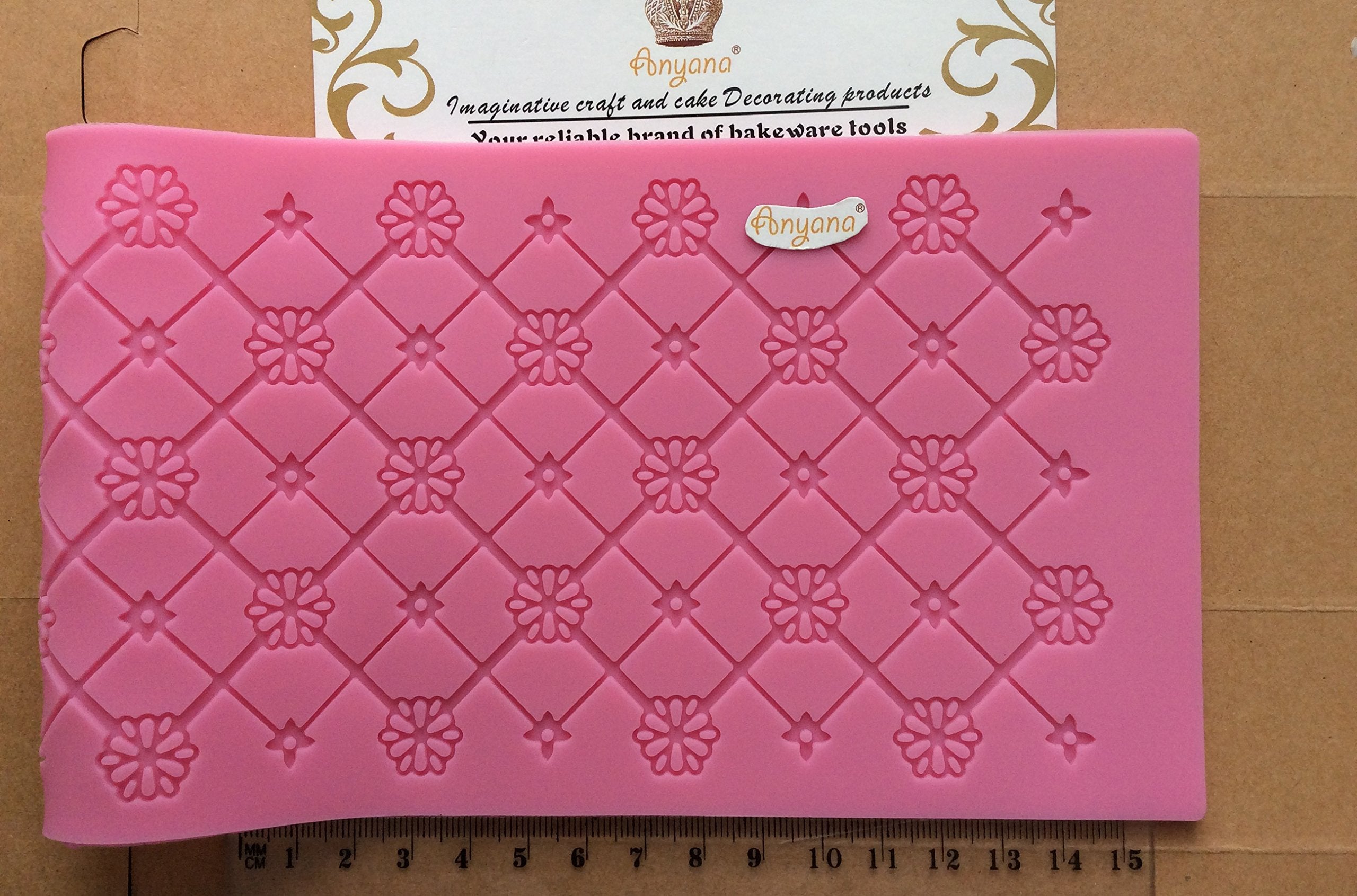 Anyana 15'' Sugar Edible Daisy Grid Lattice Lace Cake Silicone Embossing Mat Texture Fondant Impression Lace Mat Decorating Mold