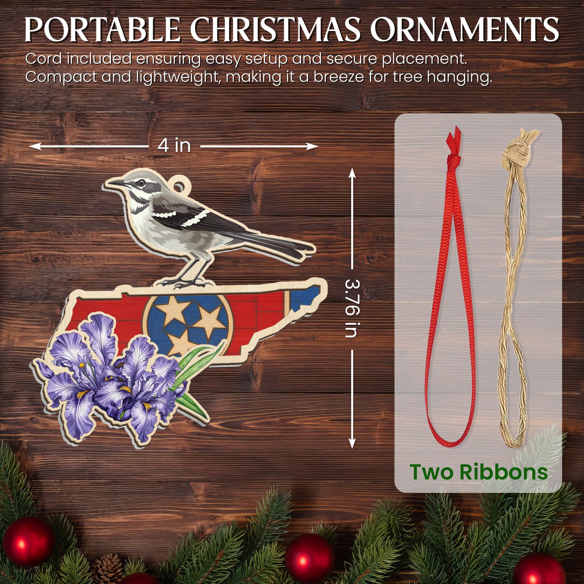 FLAGWIX Christmas Tennessee Gifts for Women Men - Suncatcher Tennessee Christmas Ornaments 2025 - State Ornaments for Tree with