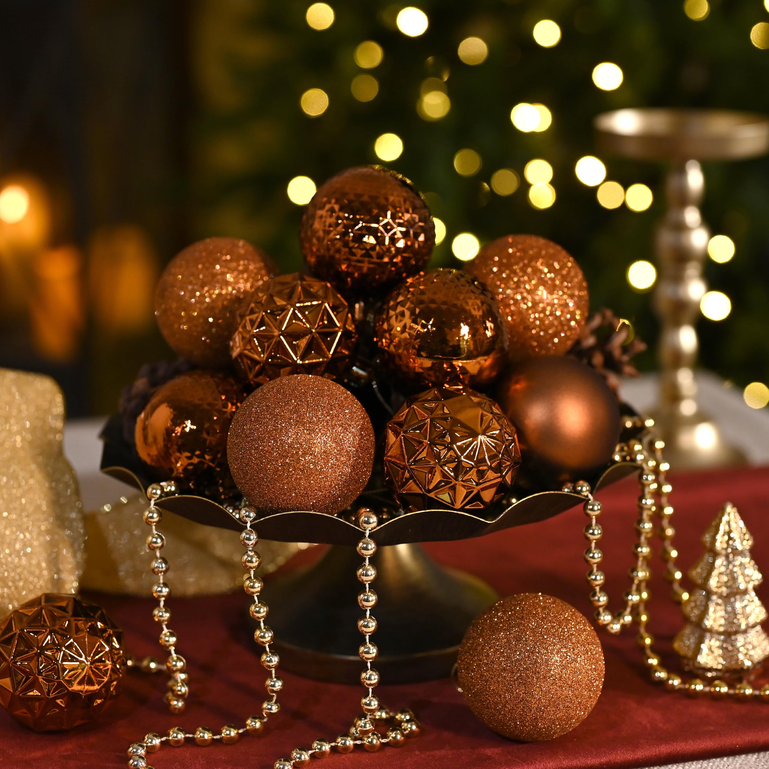 Valery Madelyn Christmas Tree Decorations Ornament Set, 50ct 2 Inches Bronze Copper Brown Shatterproof Christmas Ball Ornaments