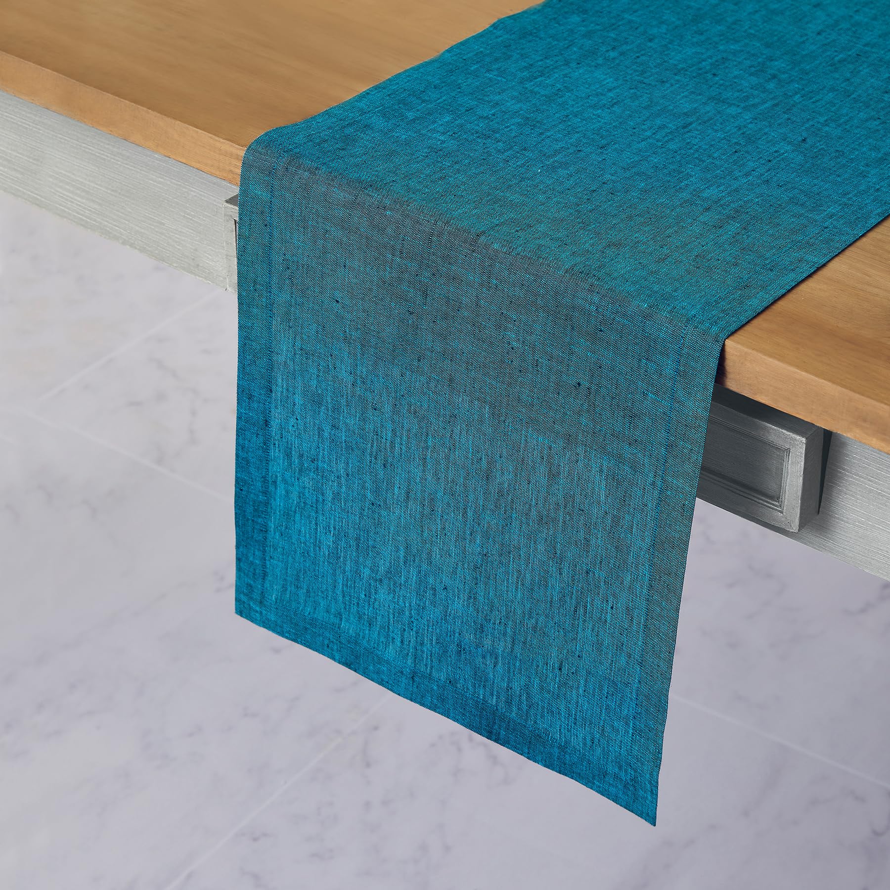 Solino Home Linen Table Runner 120 Inches Long - 100% Pure Linen Chambray Teal Dining Table Runner 14 X 120 Inch Ideal For Weddi