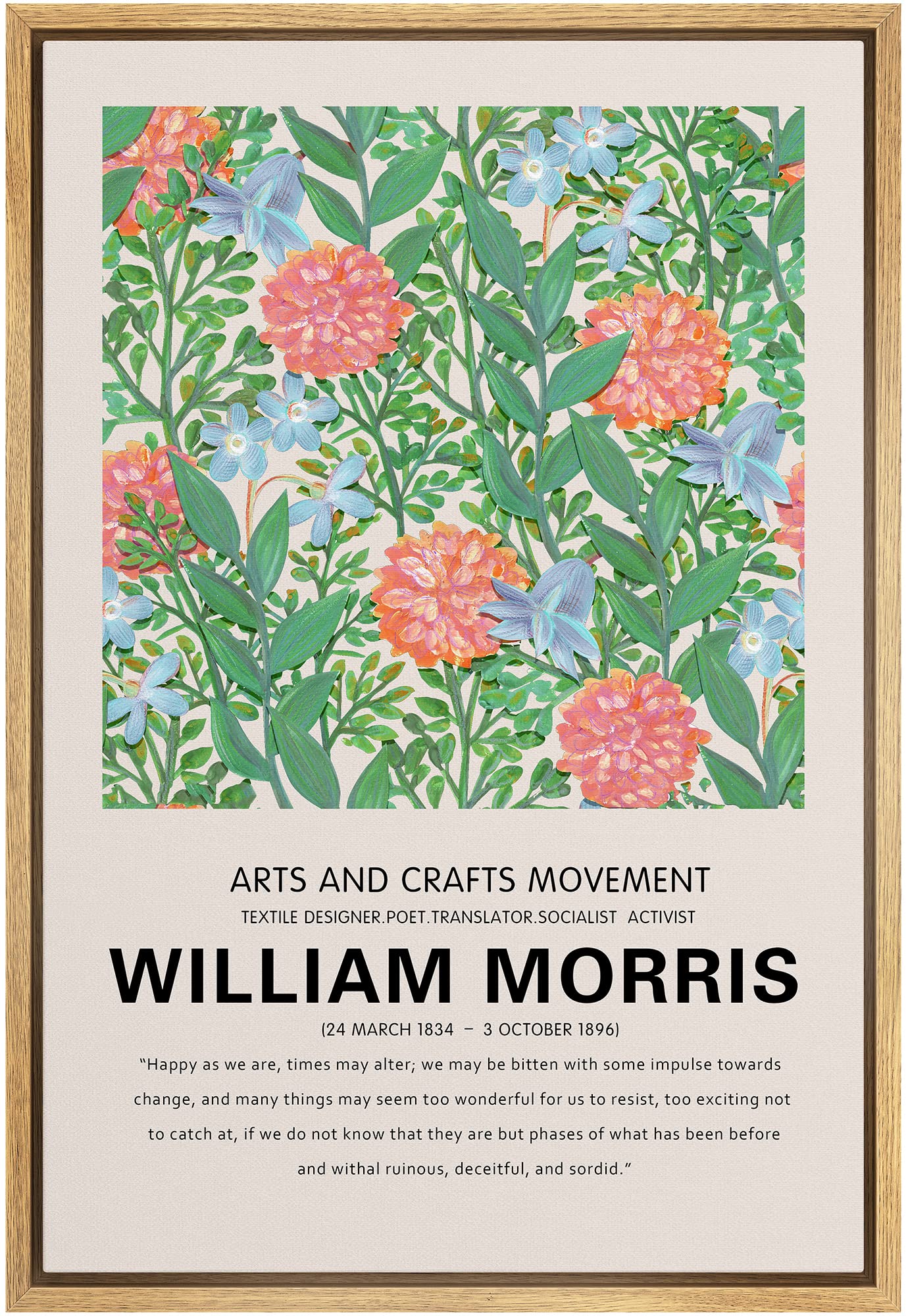 Signleader Framed Canvas Print Wall Art William Morris Rose Flower Garden Nature Wilderness Illustrations Fine Art Rustic Scenic