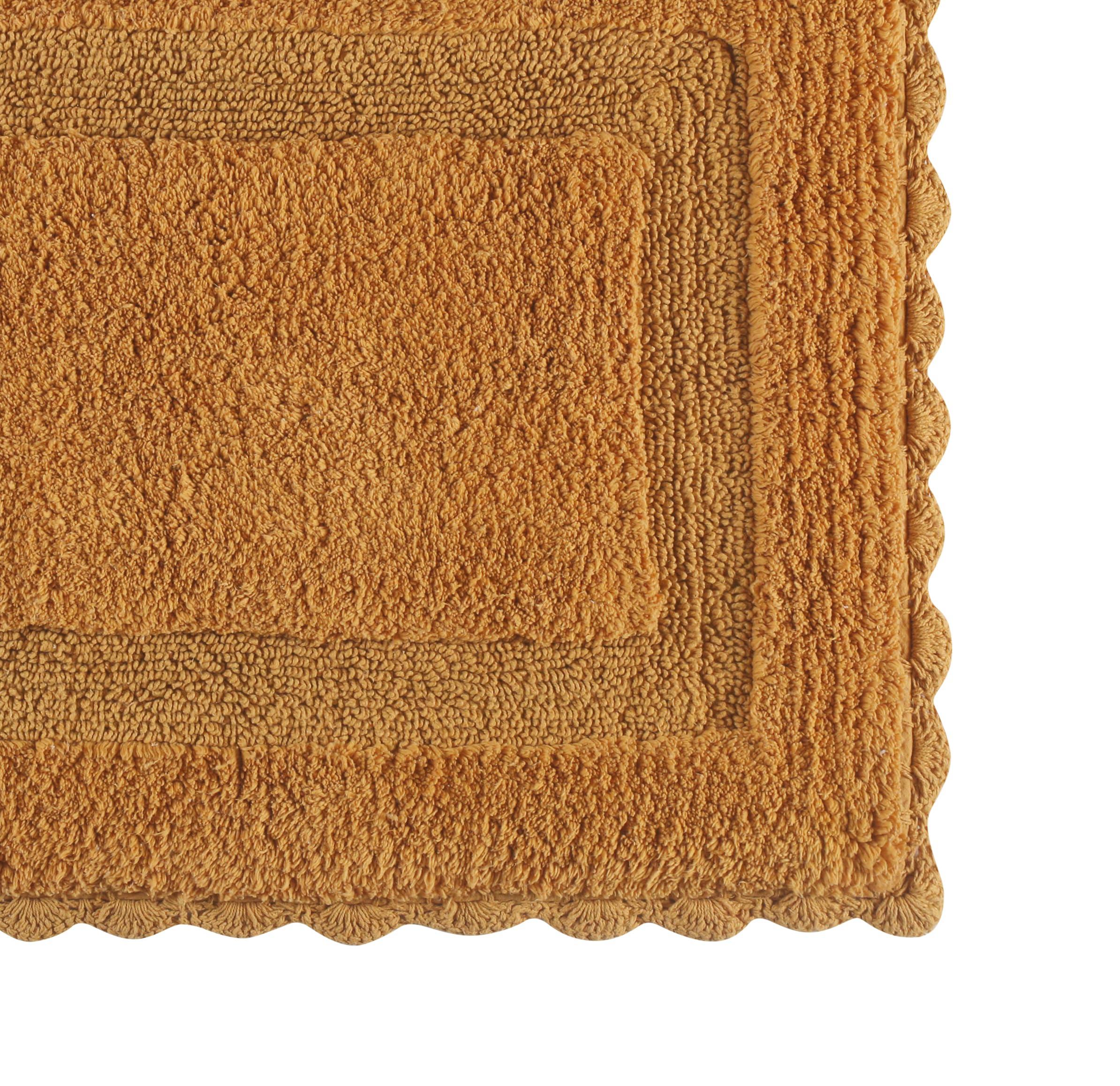 Cotton Crochet Bathmat With Antiskid 21X34 Mustard, 100% Pure Cotton, Super Soft White, Plush & Absorbent, Hand Tufted Heavy Wei